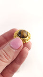 Chanel Gold Tone Tiger Eye Clip-on Earrings - G0752