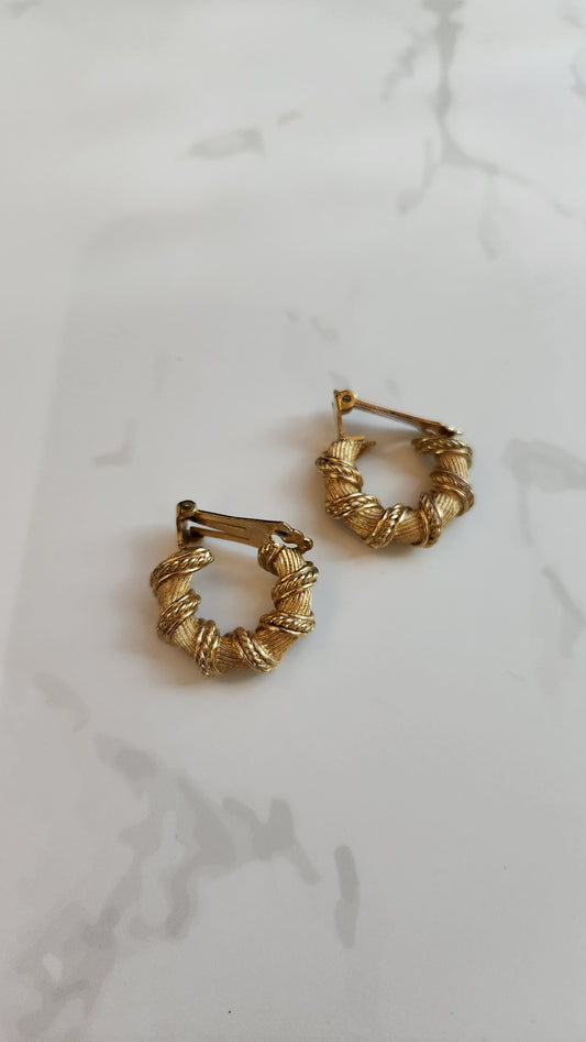 Christian Dior Gold Tone Braided Hoop Clip-on Earrings - G0482