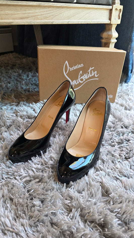 Christian Louboutin Black Patent Leather 4" Heels, Size 38 - G0415