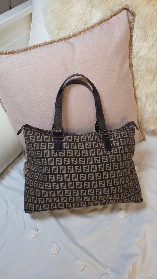 Fendi Zucchino Brown Canvas Tote - G0338