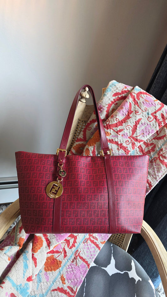 Fendi Zucchino Red Canvas Tote - 3524