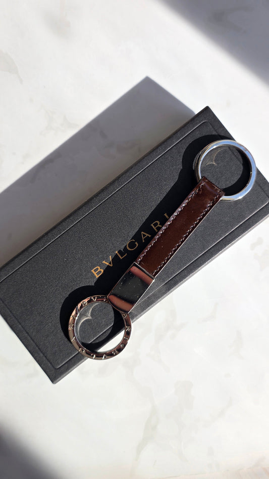 Bvlgari Brown Patent/Palladium Ring Key Holder - G0815