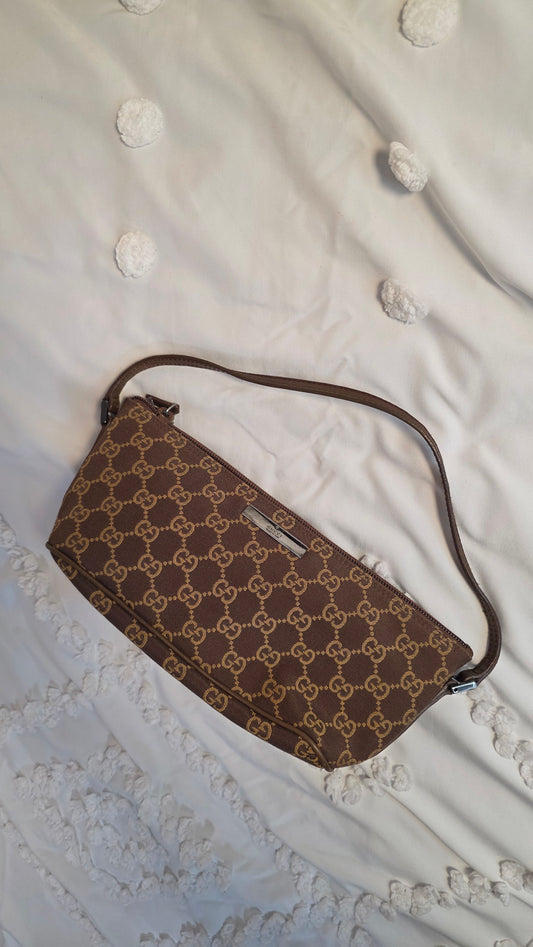 Gucci GG Brown/Beige Canvas Boat Shoulder Bag - 3325