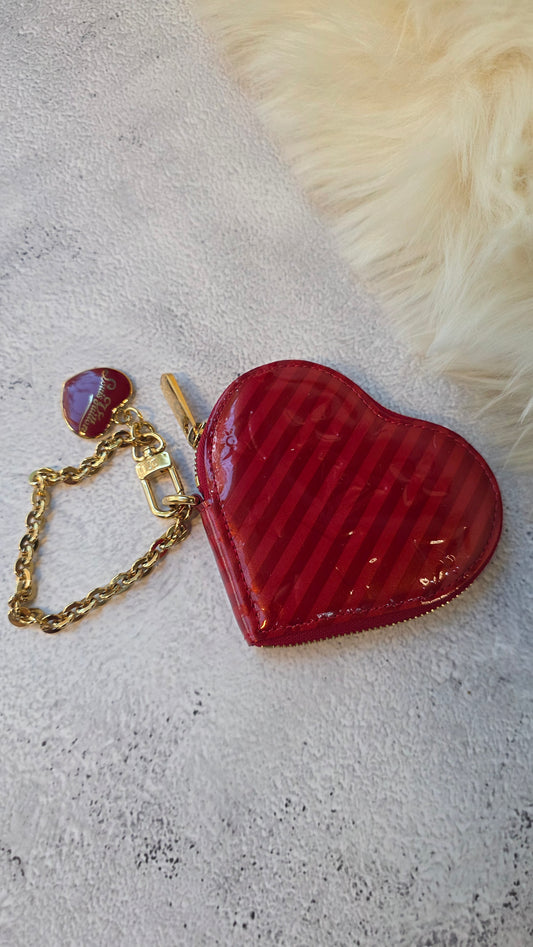 Louis Vuitton Red Vernis Leather Heart Cles Coin Purse - 3487