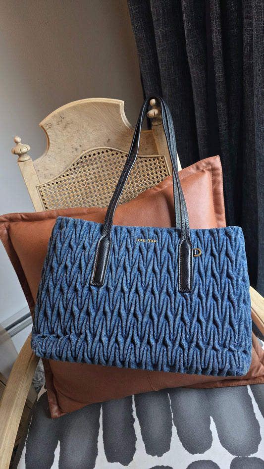 Miu Miu Matelasse Denim Shoulder Bag - 3536