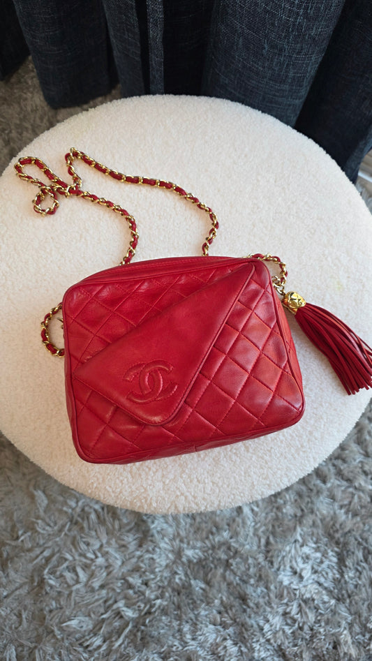 Chanel Matelasse Chain Red Lamb Skin Shoulder Bag - G0272
