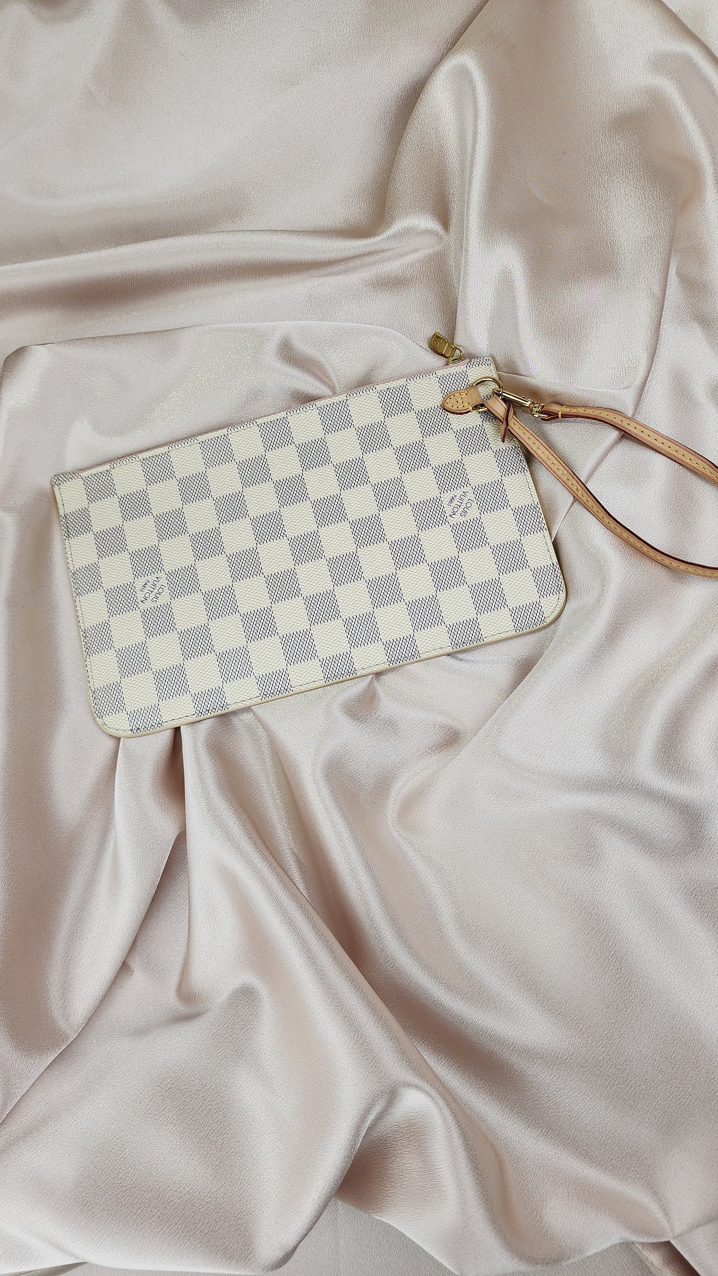 Louis Vuitton Damier Azur Neverfull Pouch MM Ballerina Pink