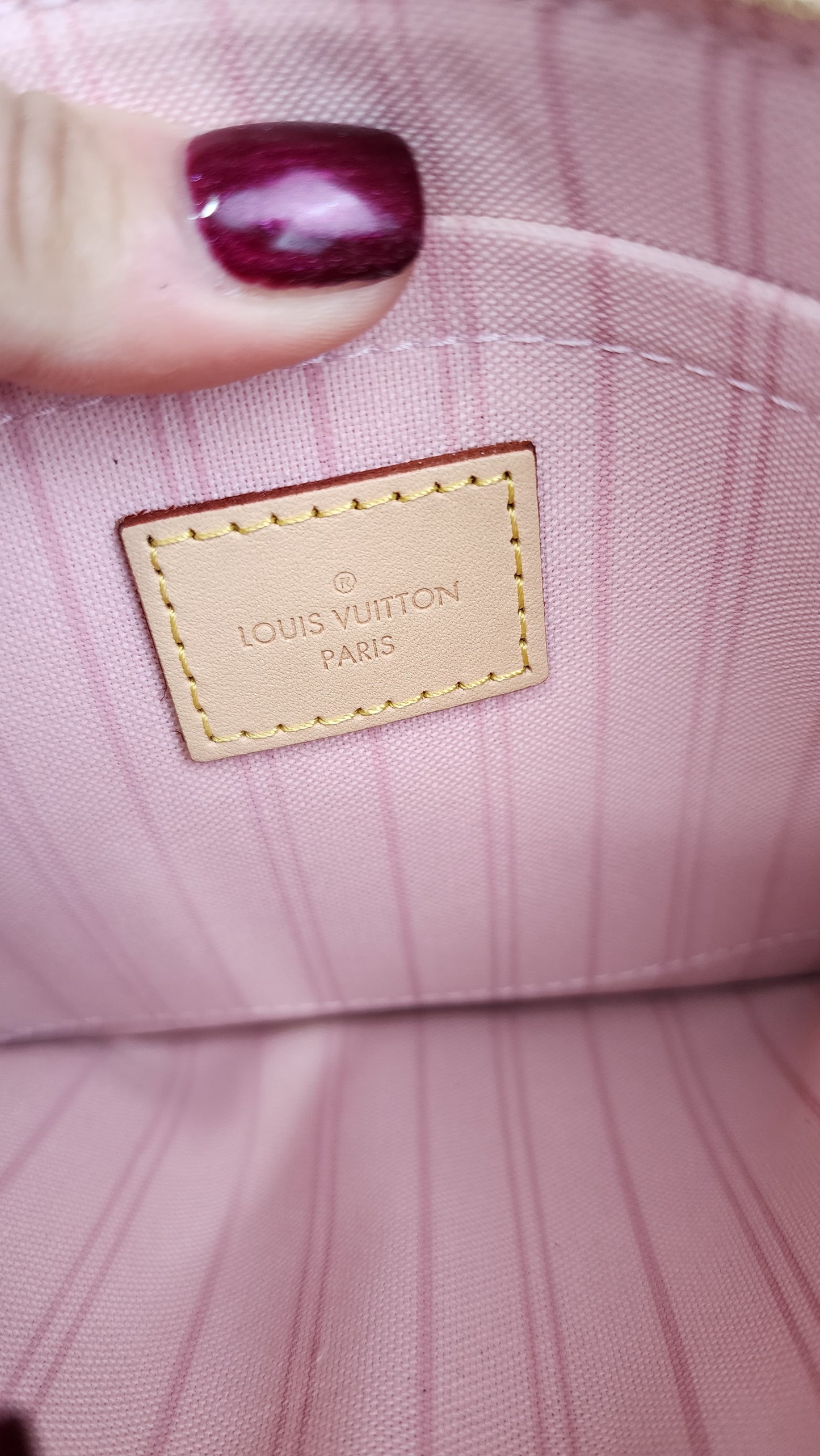 Louis Vuitton Damier Azur Neverfull Pouch MM Ballerina Pink