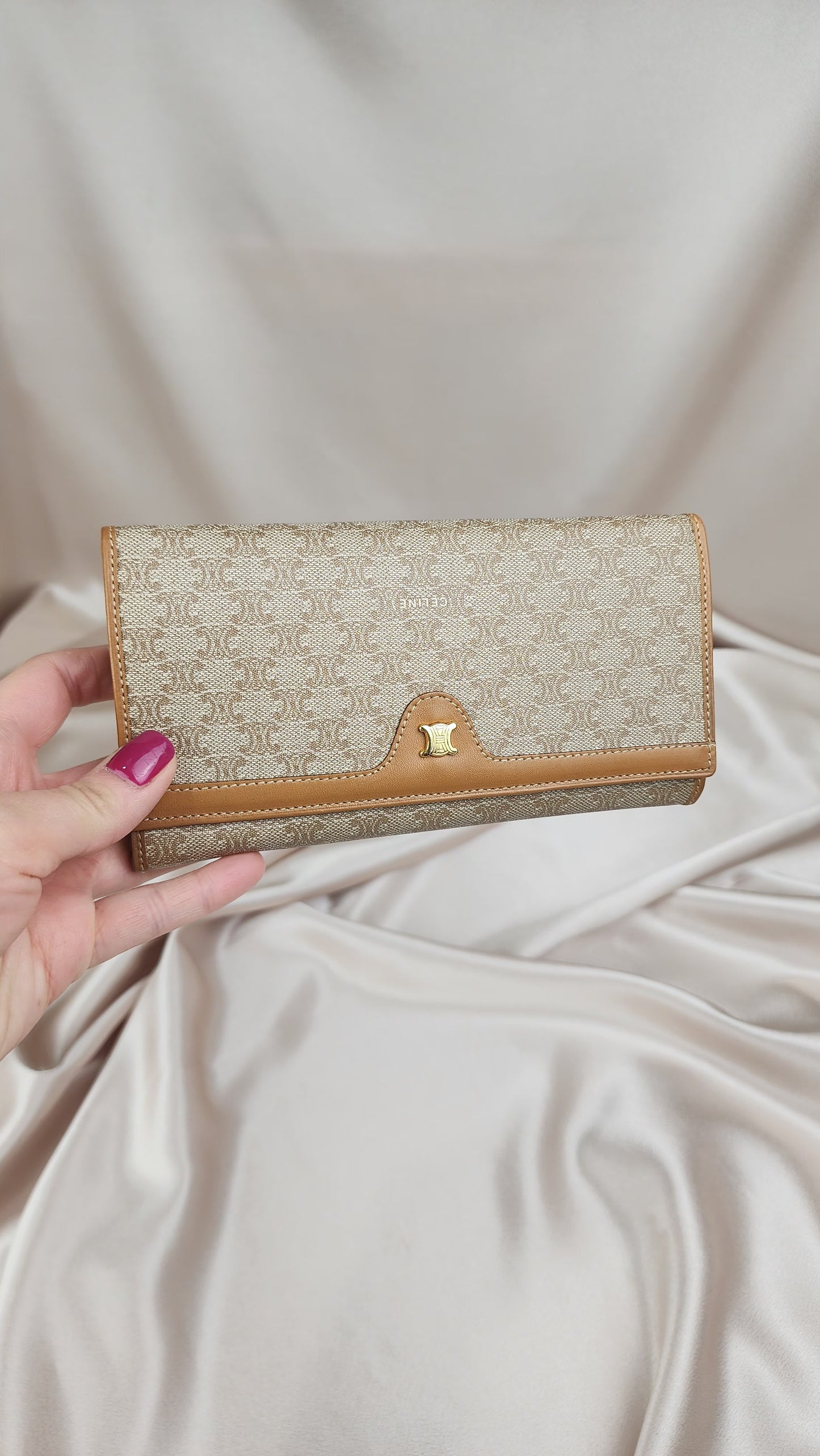 Vintage Celine Macadam Print Triomphe Beige Wallet