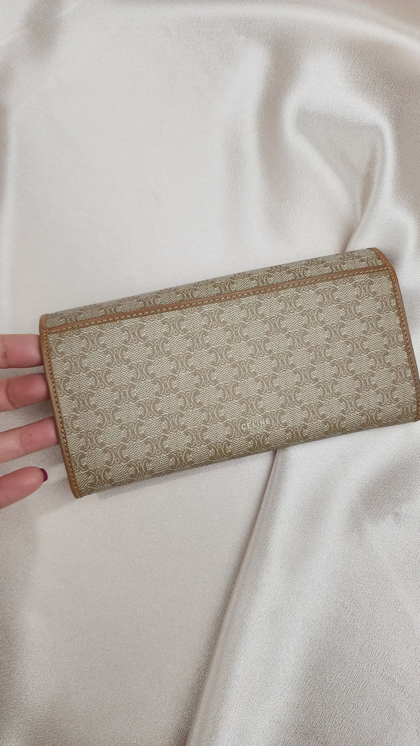 Vintage Celine Macadam Print Triomphe Beige Wallet