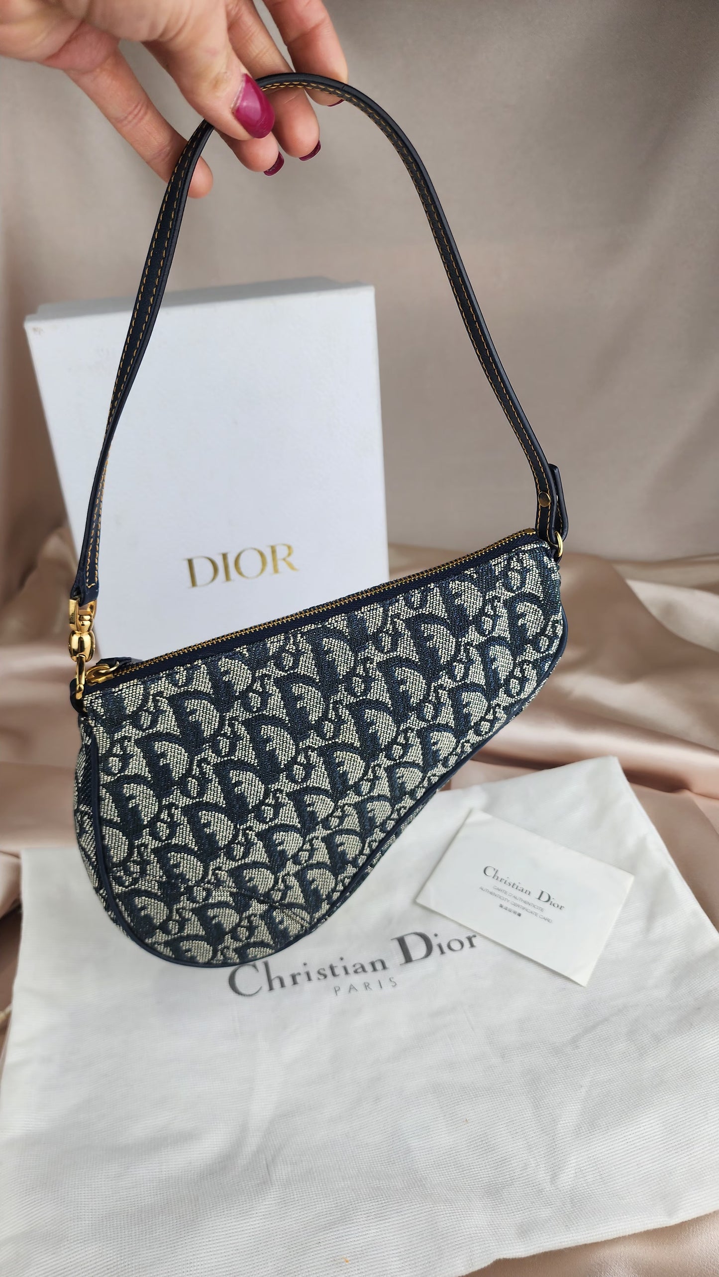 Christian Dior Navy Trotter Saddle Bag