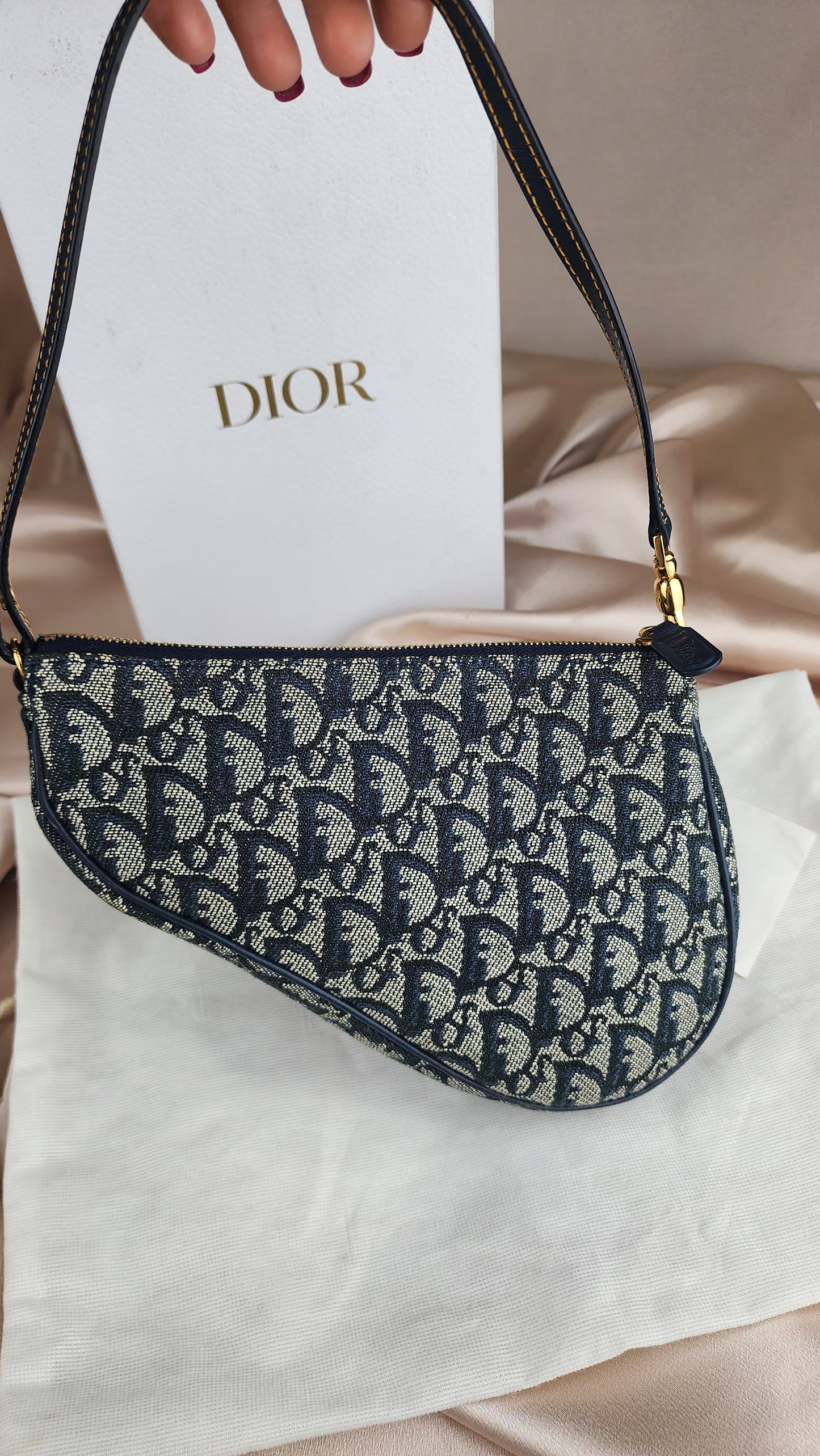 Christian Dior Navy Trotter Saddle Bag