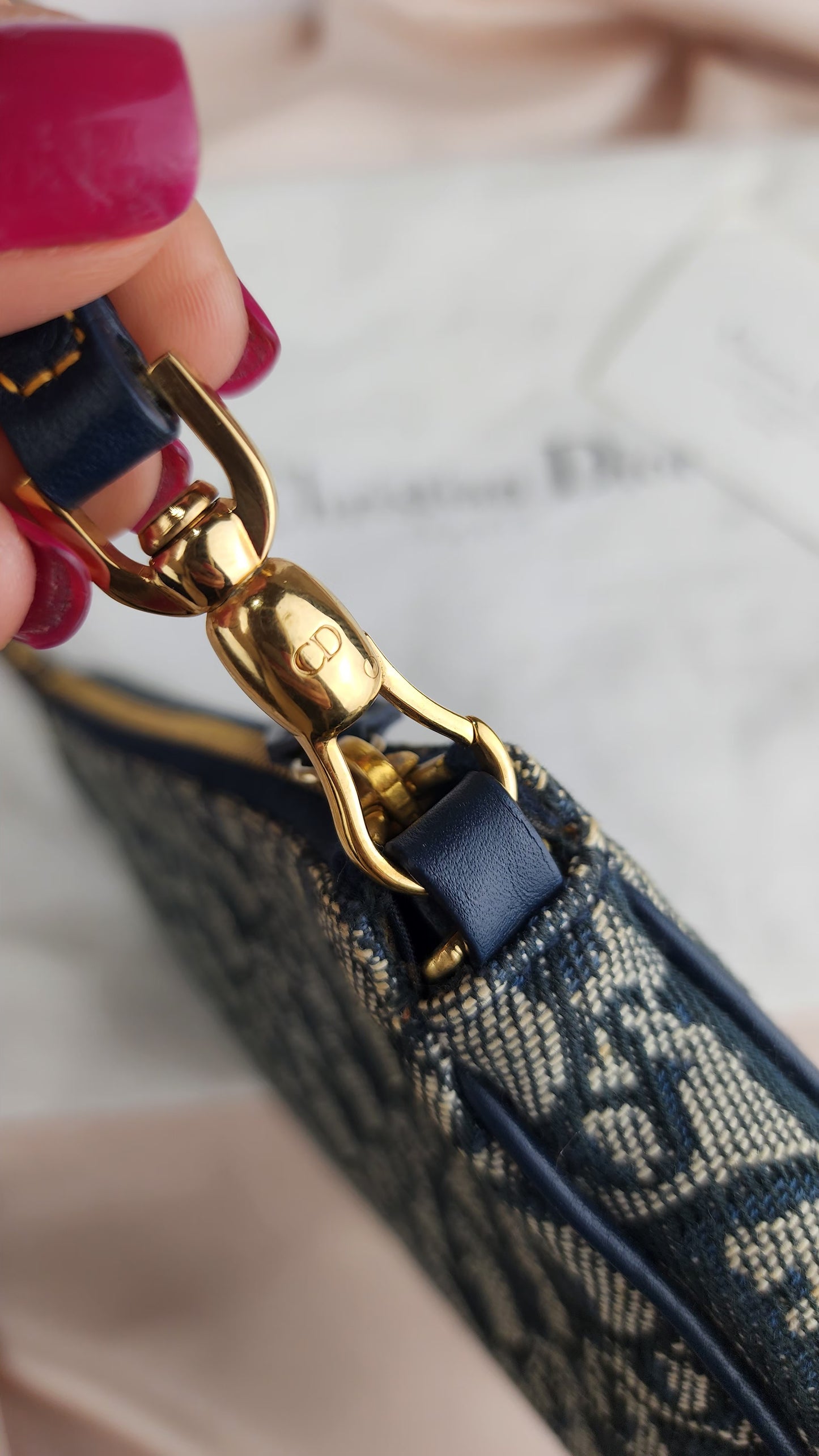 Christian Dior Navy Trotter Saddle Bag