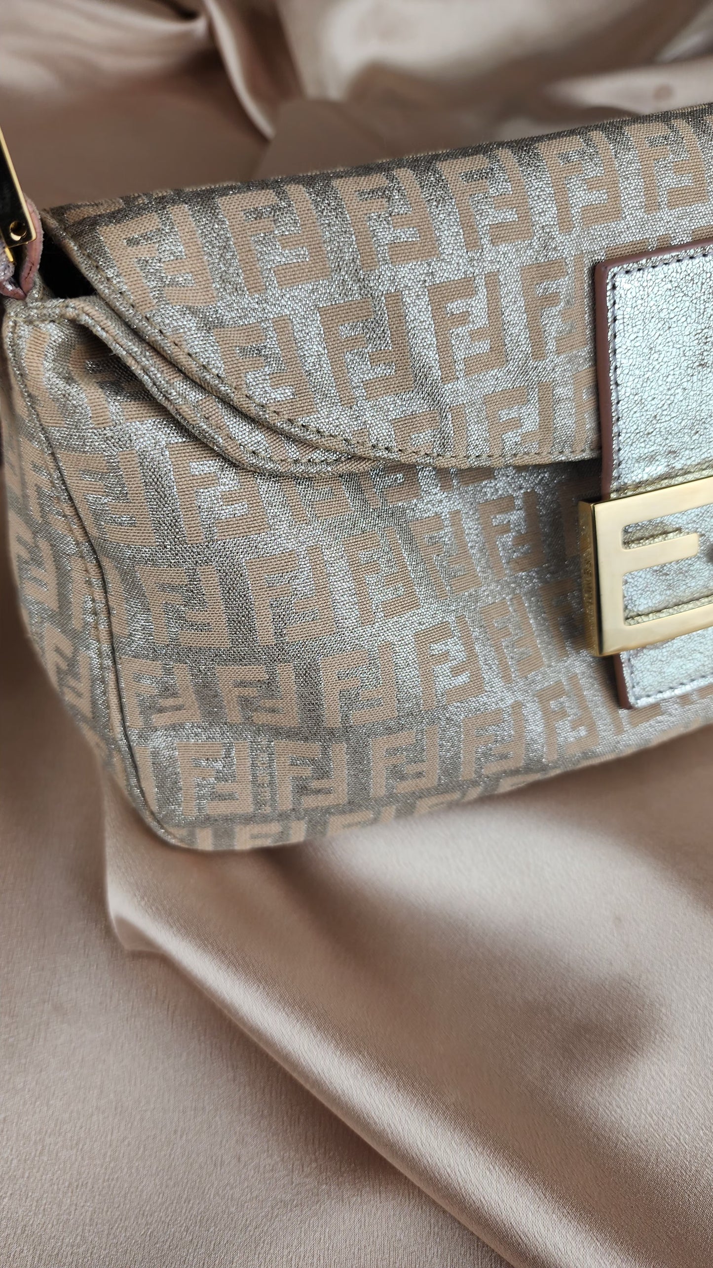 Fendi Zucchino Print Silver and Pink Baguette