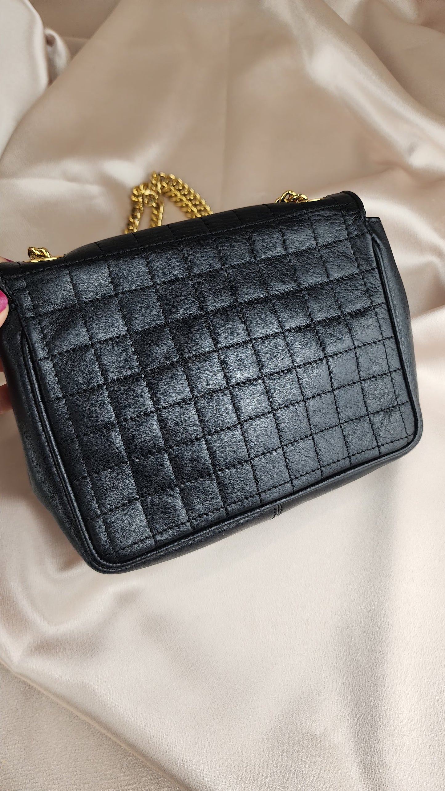 Celine Black Leather Quilted Chain Bag