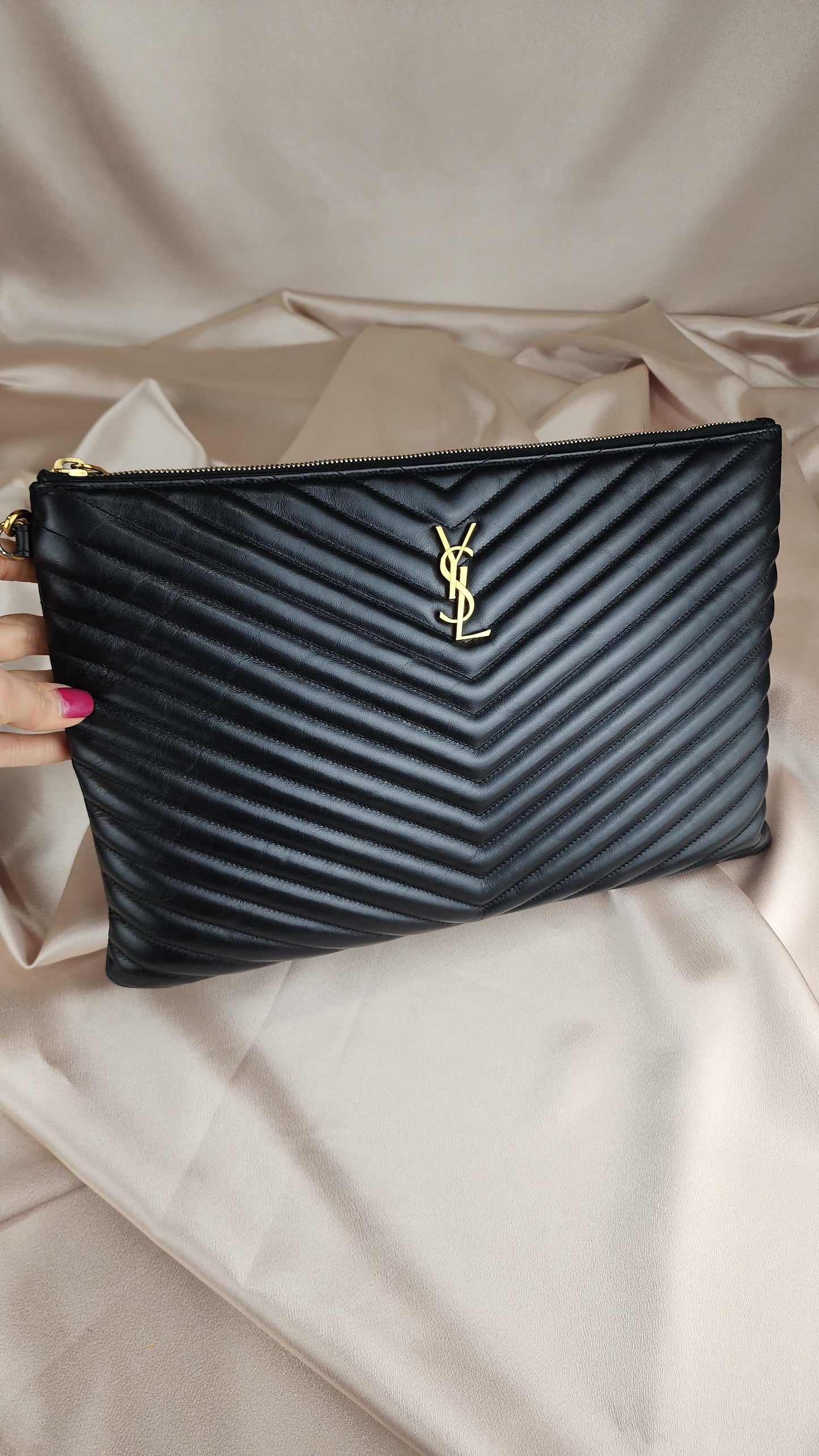 YSL V Stitch Large Leather Clutch