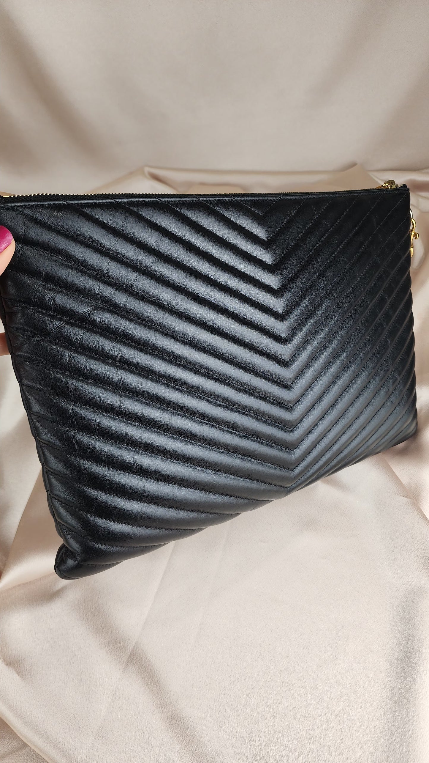 YSL V Stitch Large Leather Clutch