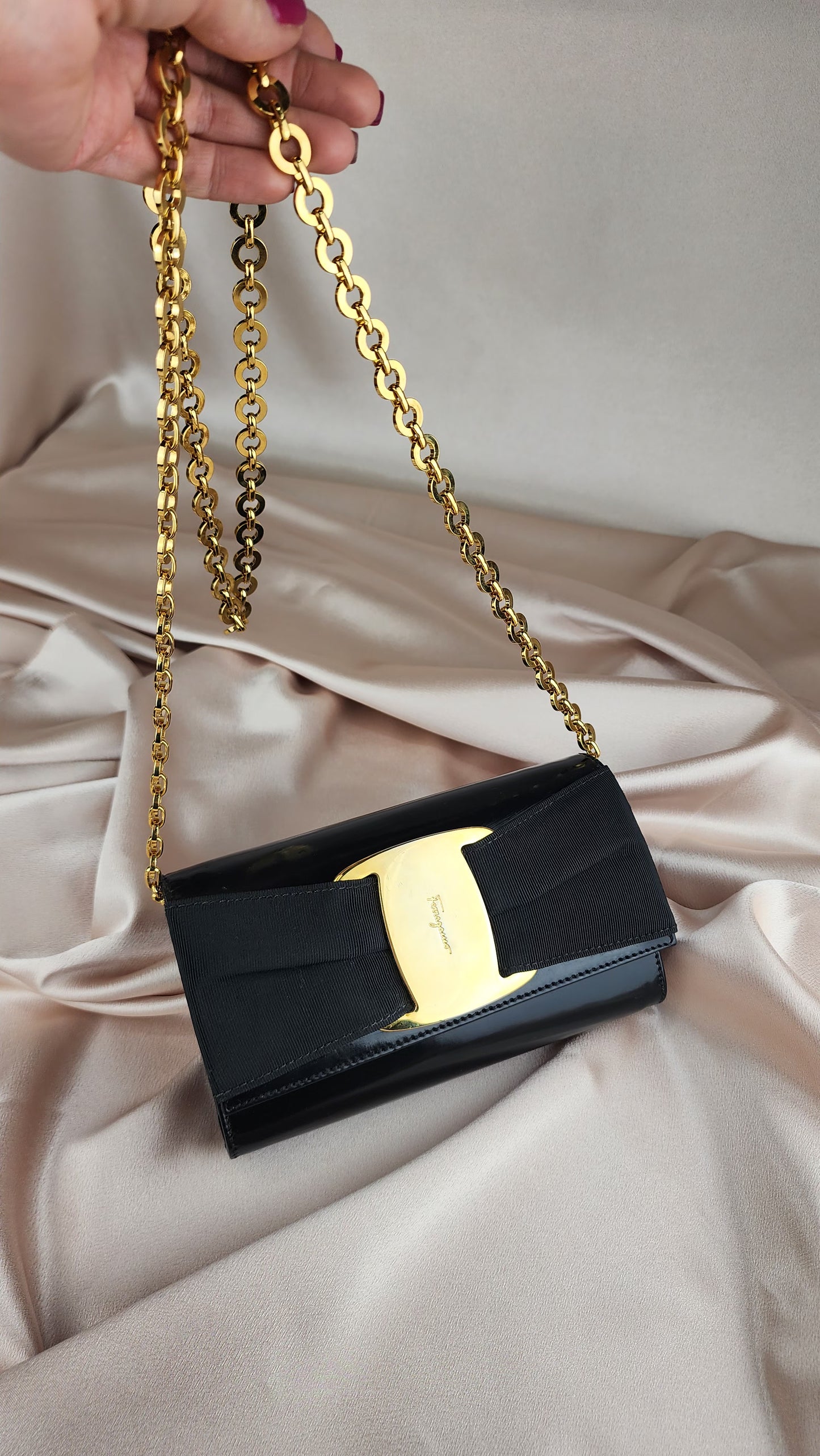 Salvatore Ferragamo Bow Clutch with Crossbody Chain