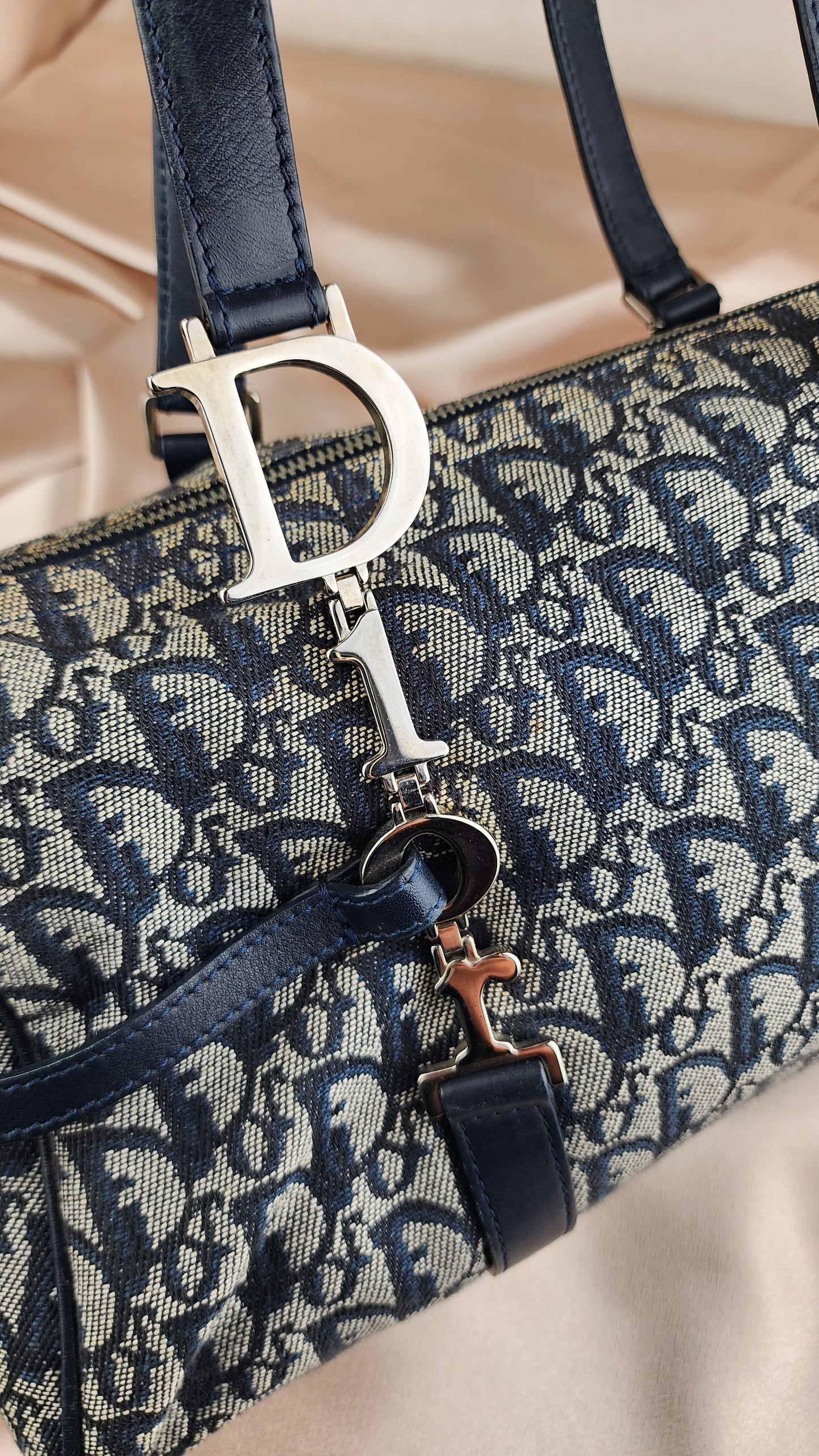 Christian Dior Trotter Print Navy Blue Bowling Bag