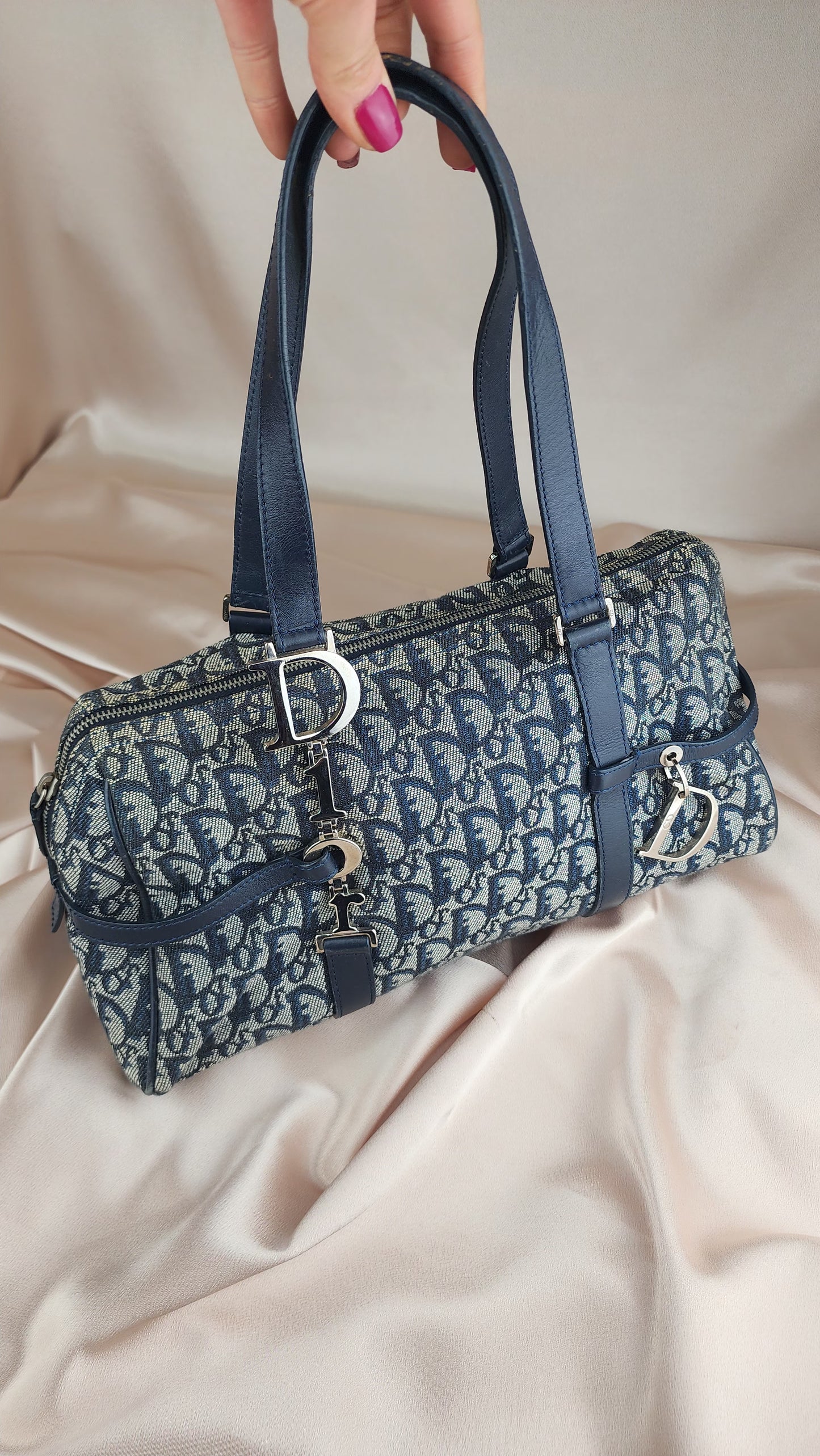 Christian Dior Trotter Print Navy Blue Bowling Bag