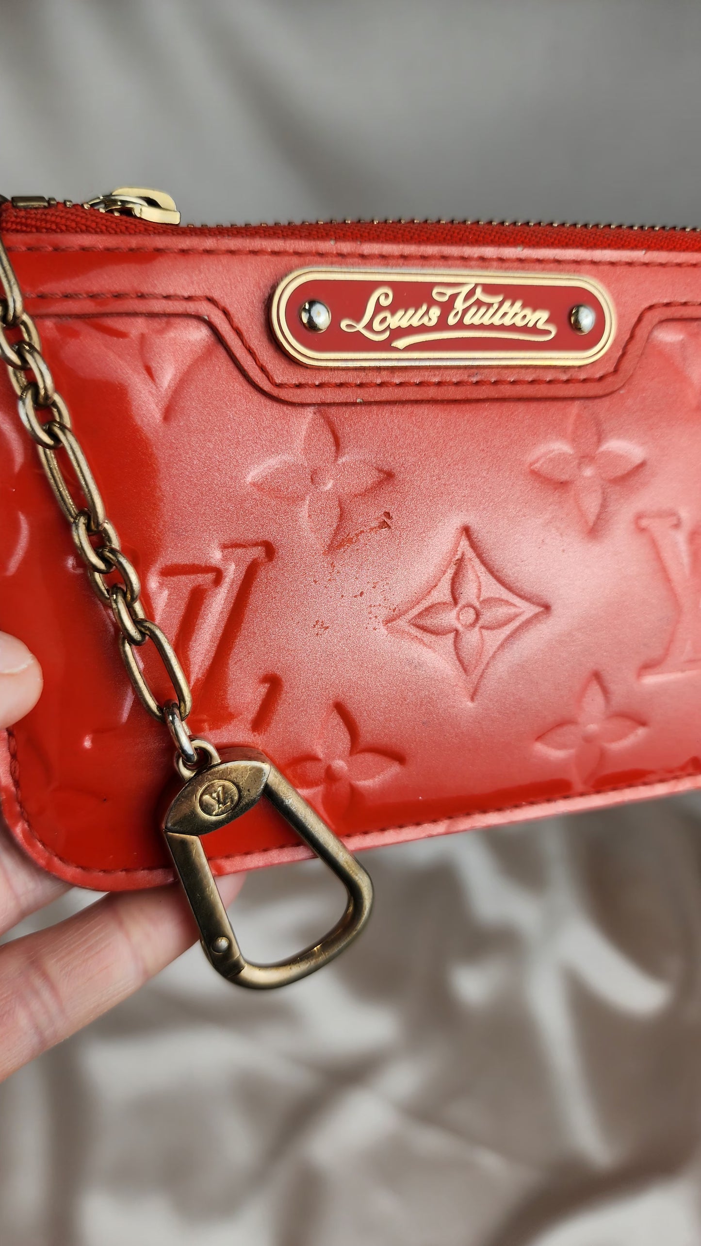 Louis Vuitton Red Vernis Leather Key Cles