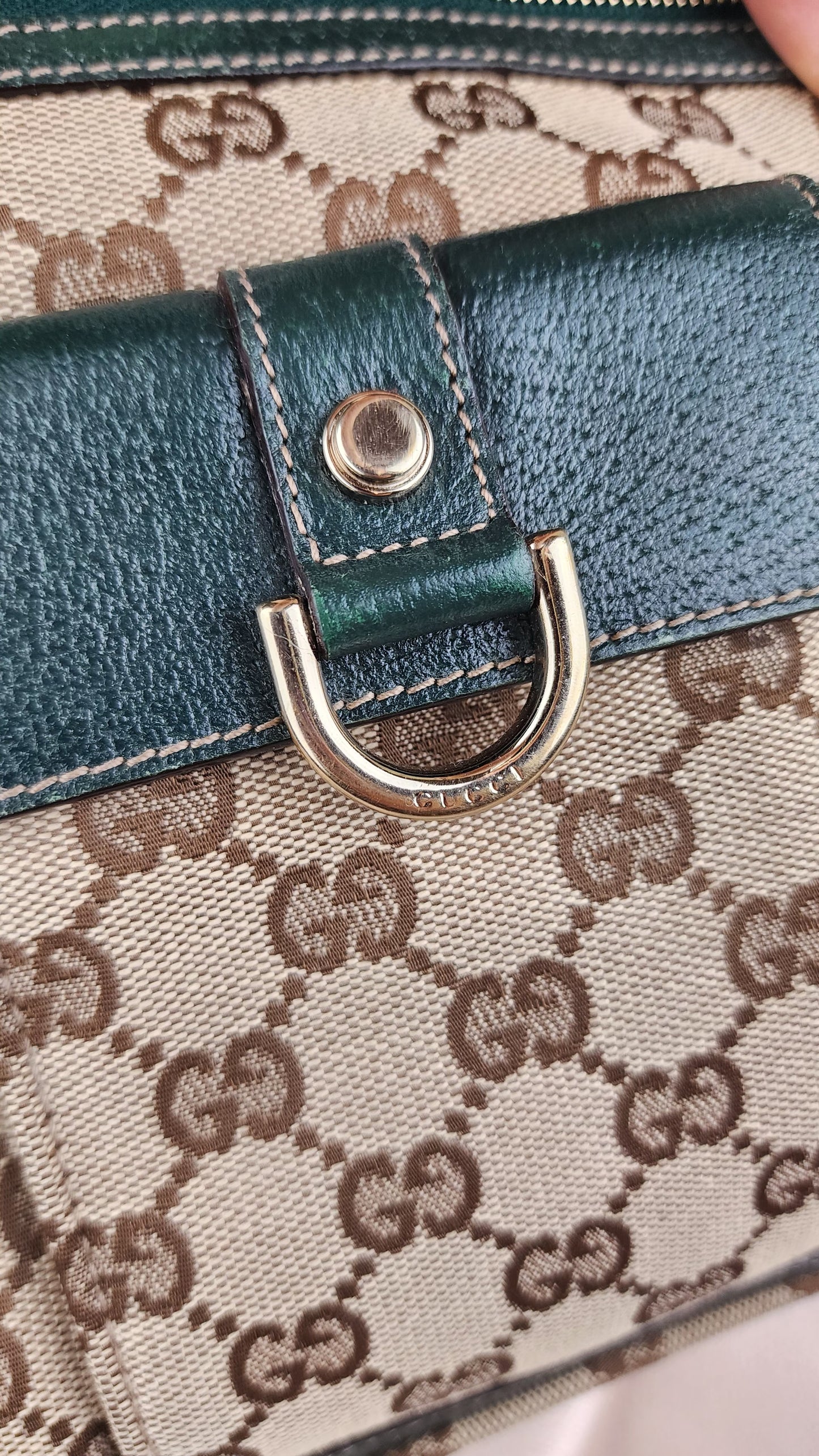 Gucci D Ring Tote with Green Leather Trim