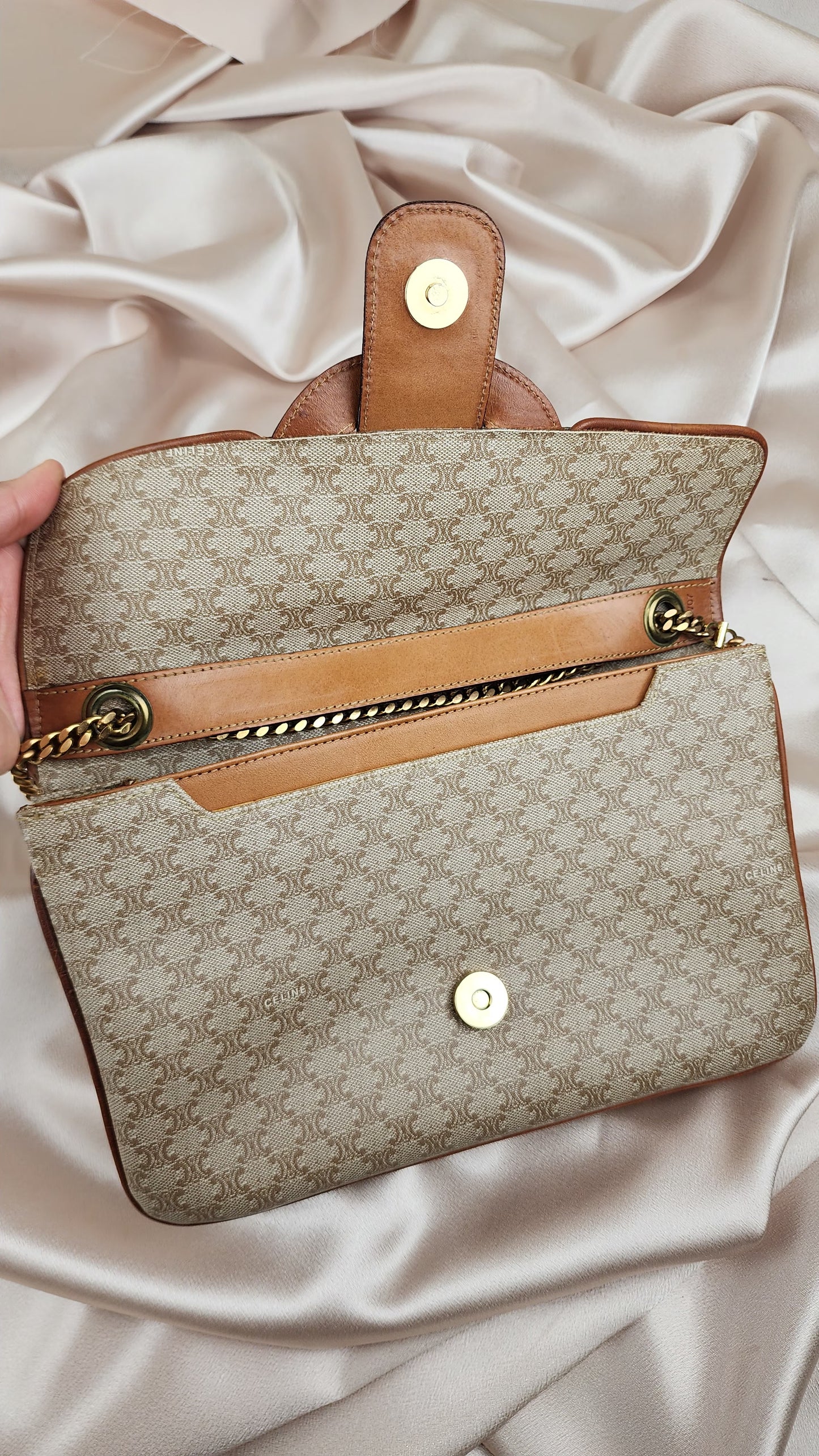 Celine Beige Macadam Chain Bag