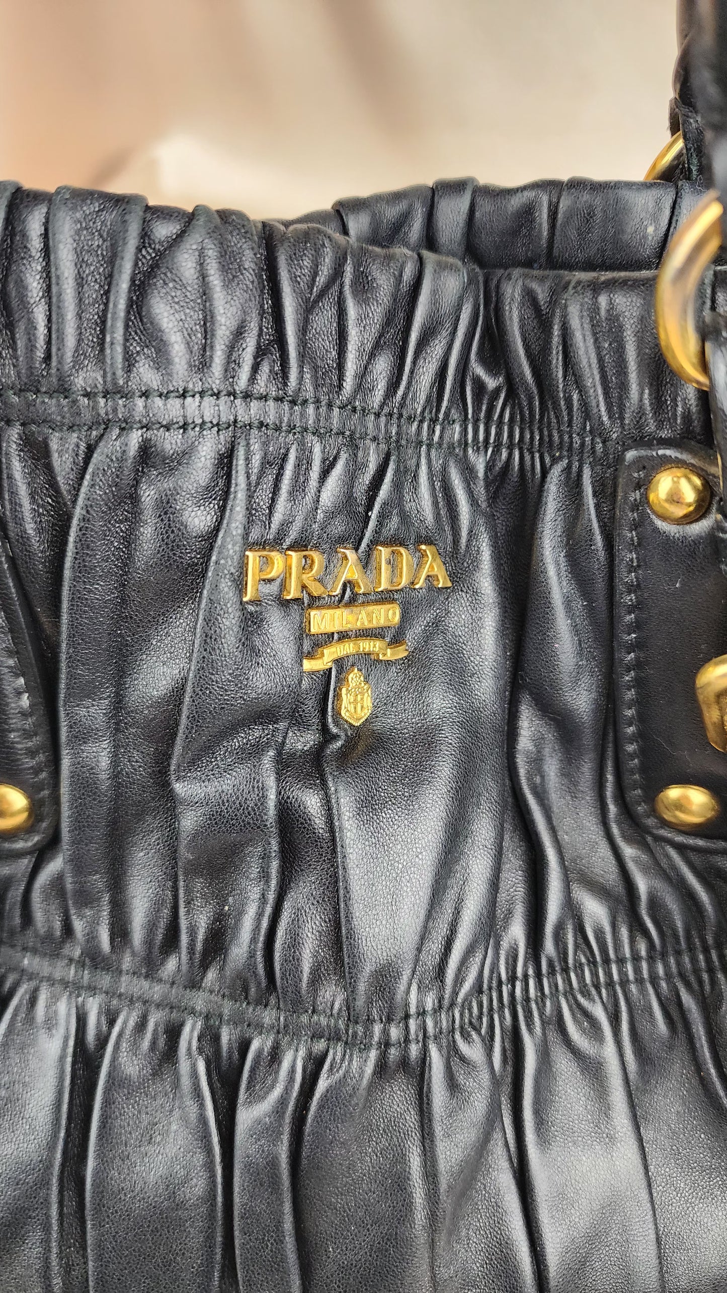 Prada Black Leather Handbag with Long Strap