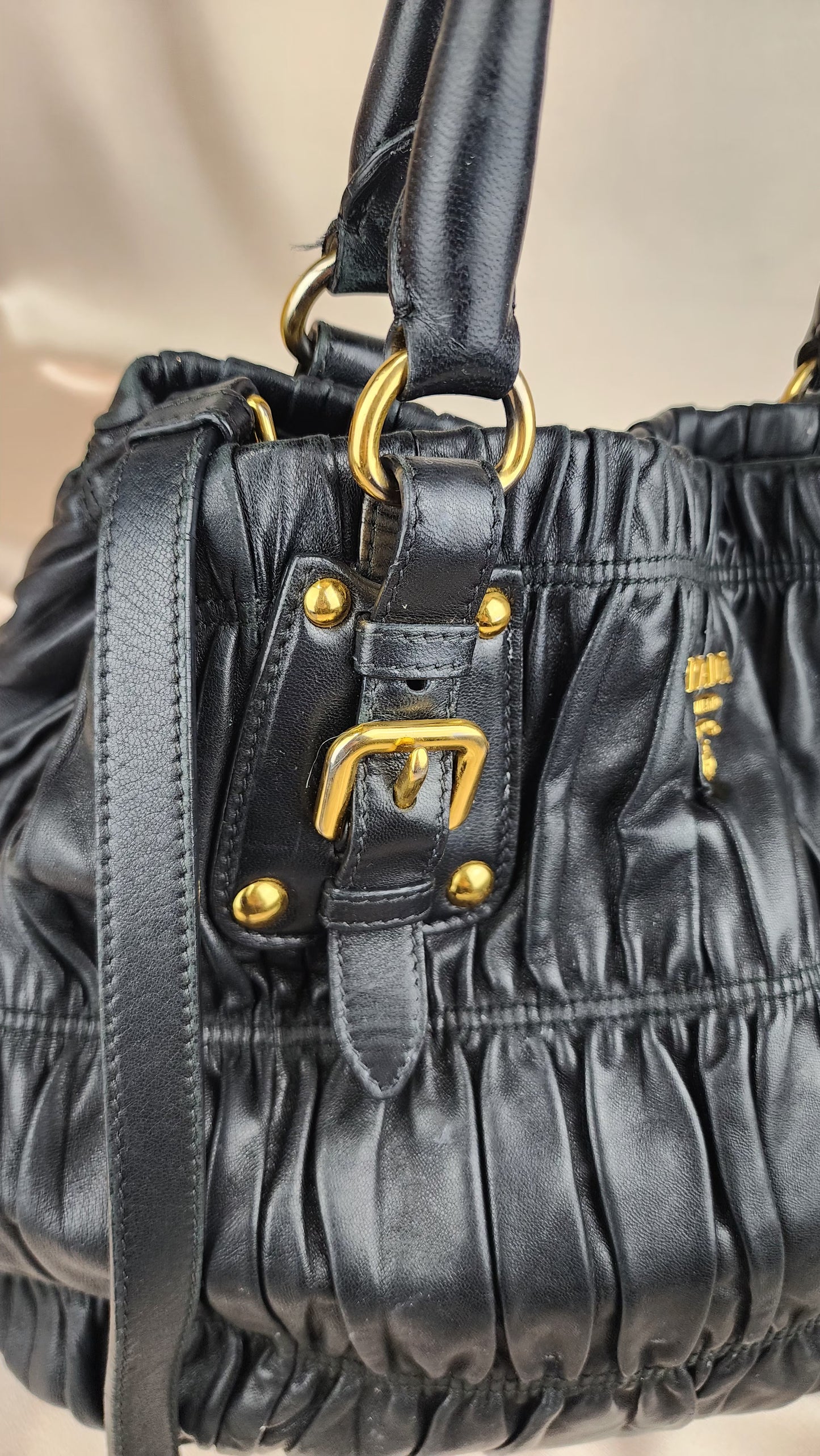 Prada Black Leather Handbag with Long Strap