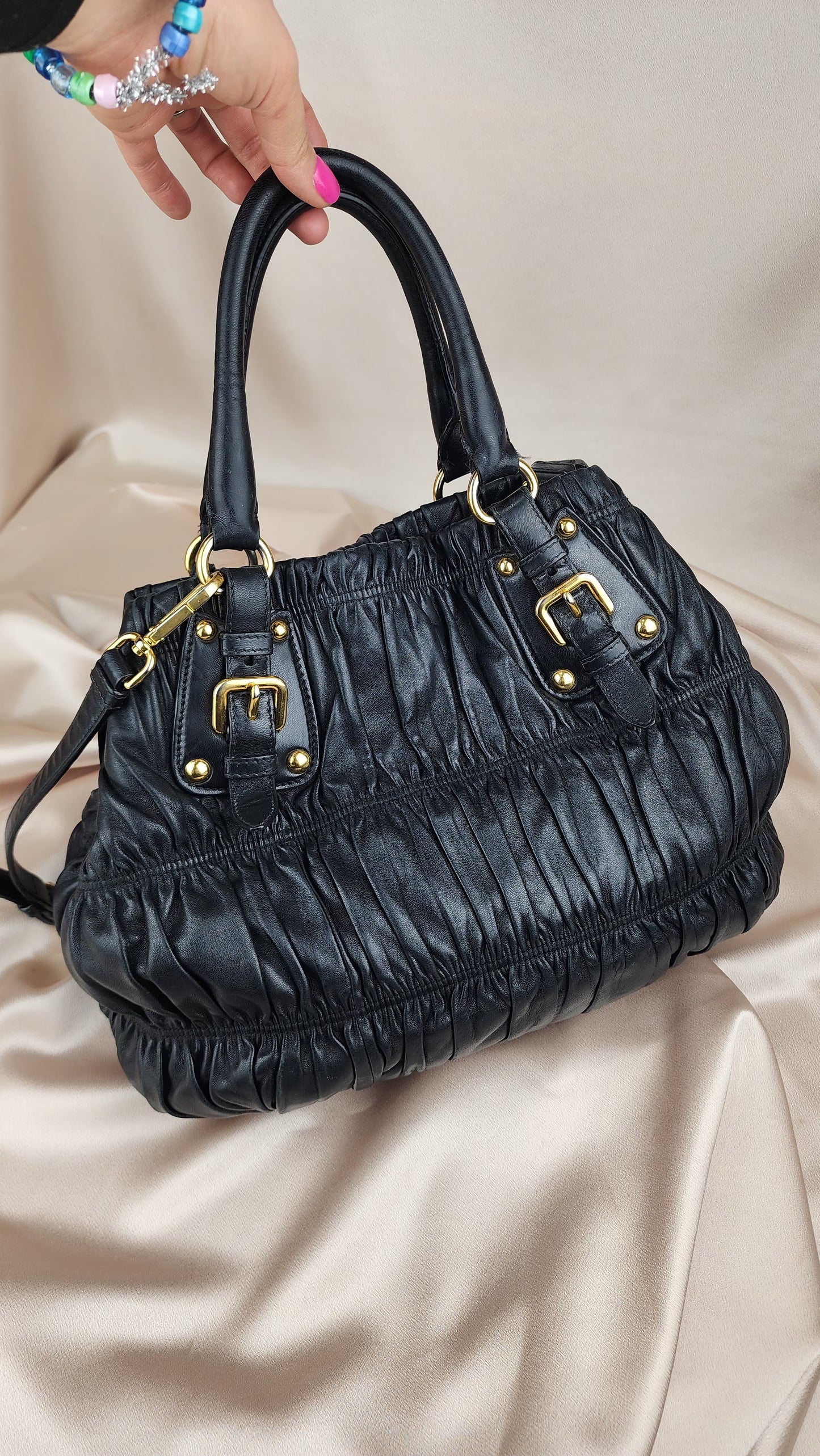 Prada Black Leather Handbag with Long Strap