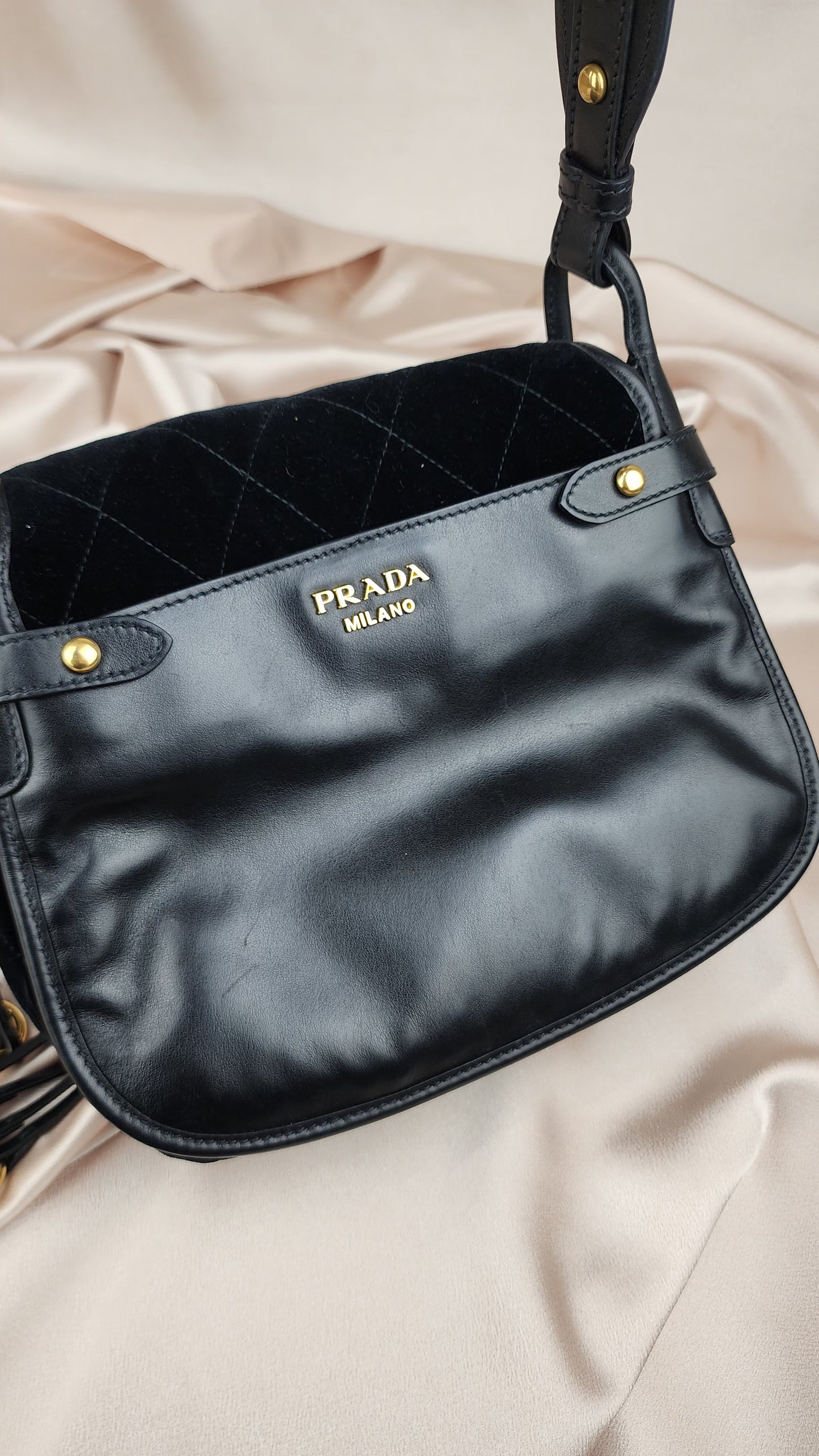 Prada Velor and Leather Crossbody Bag