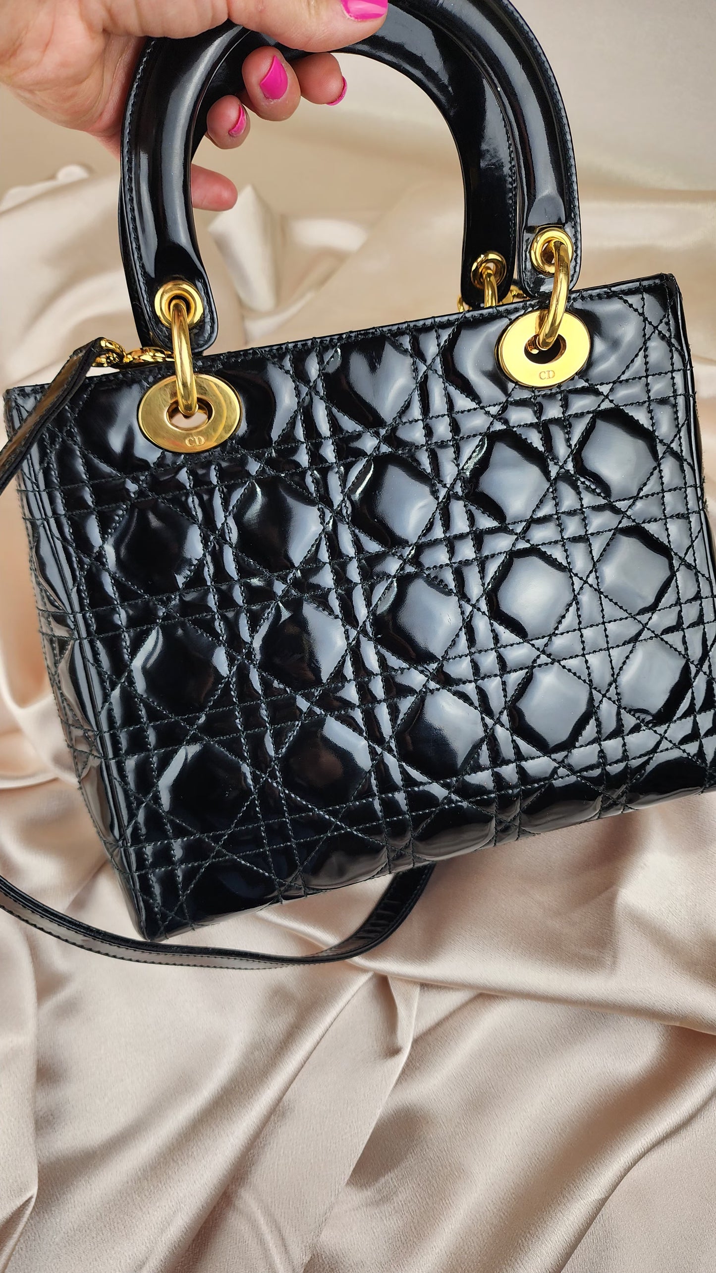 Dior Lady Dior Patent Black Medium