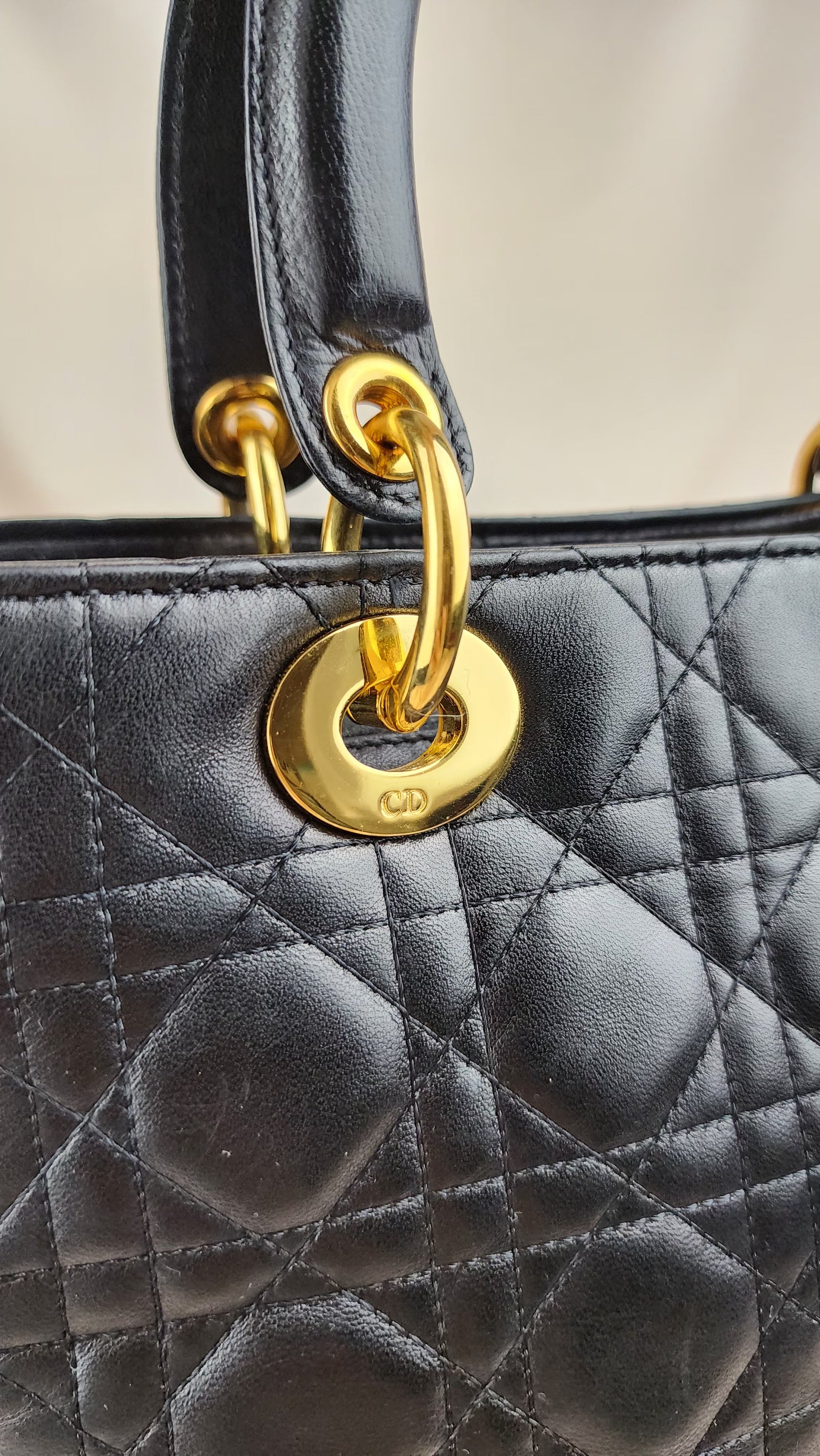 Lady Dior Medium, Black Soft Leather