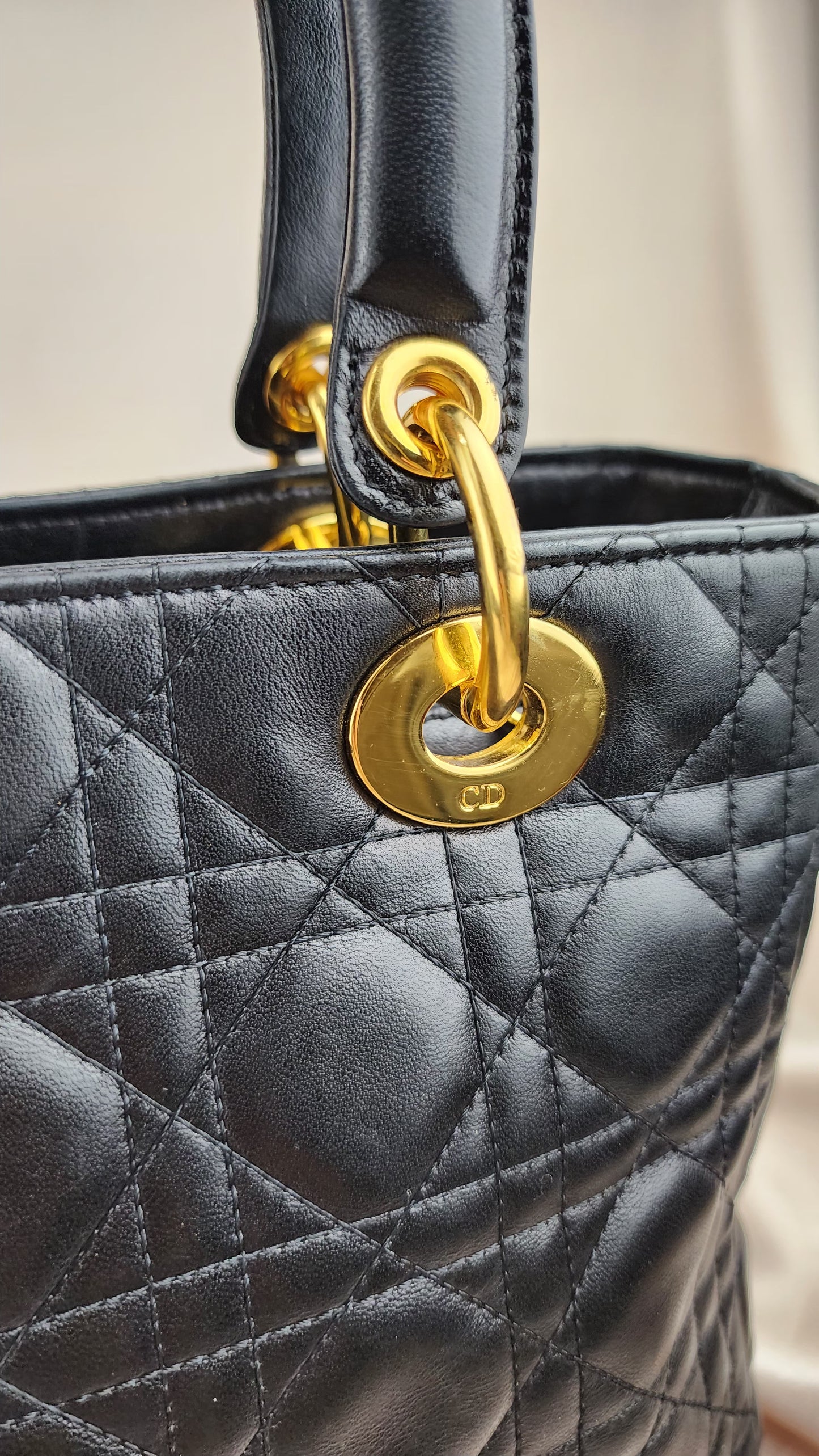 Lady Dior Medium, Black Soft Leather