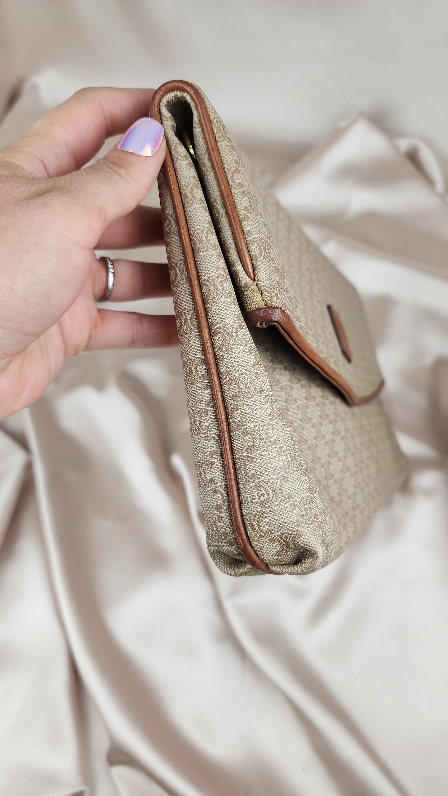 Celine Beige Macadam Large Vintage Folded Clutch