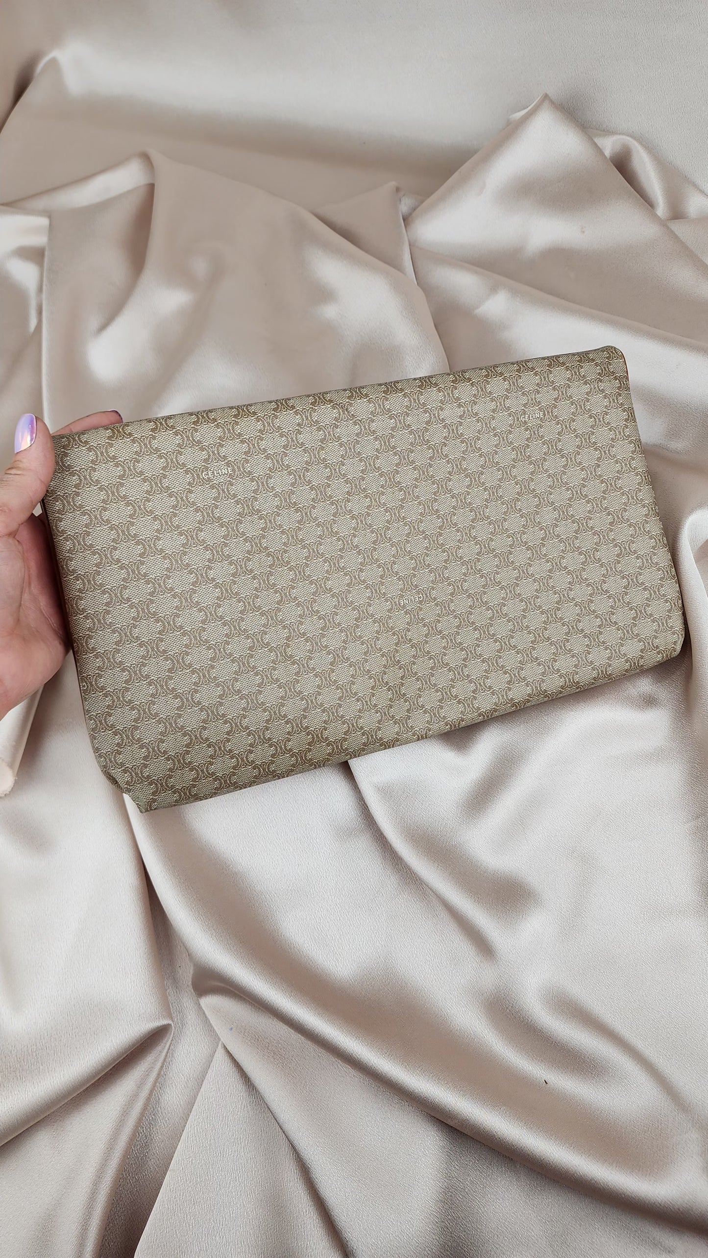 Celine Beige Macadam Large Vintage Folded Clutch