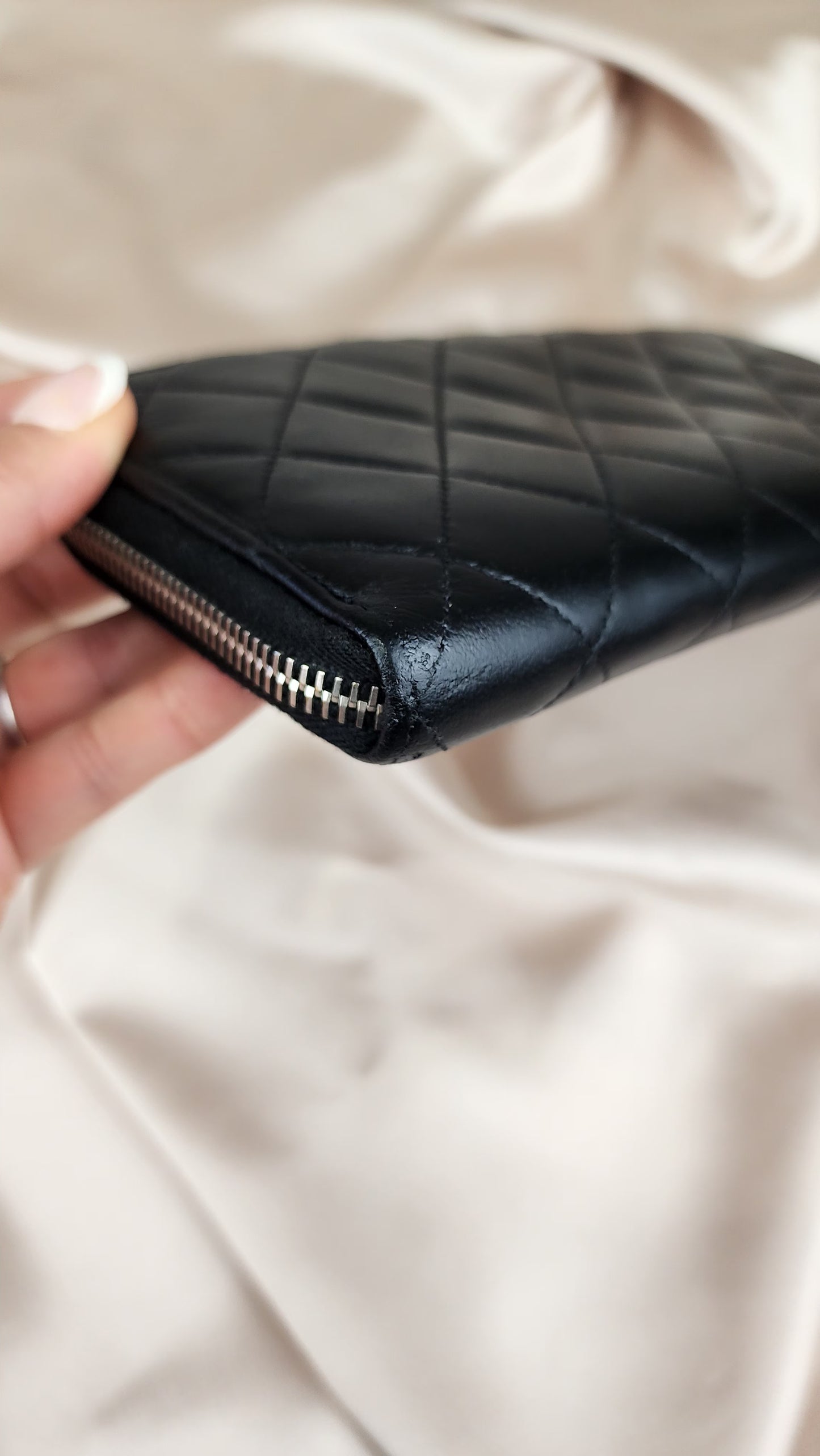 Chanel Long Lamb Skin Zippy Black Quilted Wallet - 593