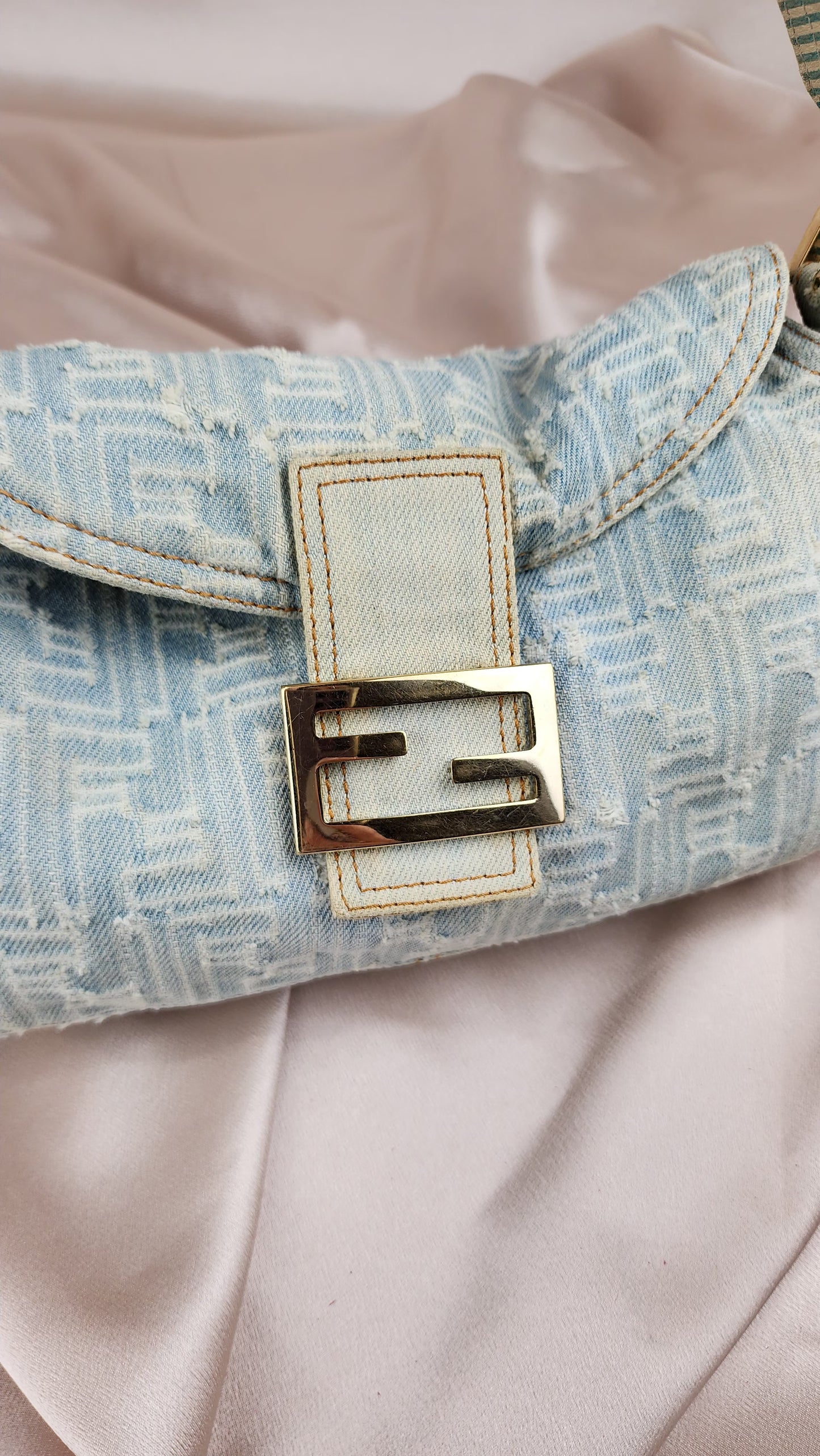 Fendi Zucca Print Denim Baguette