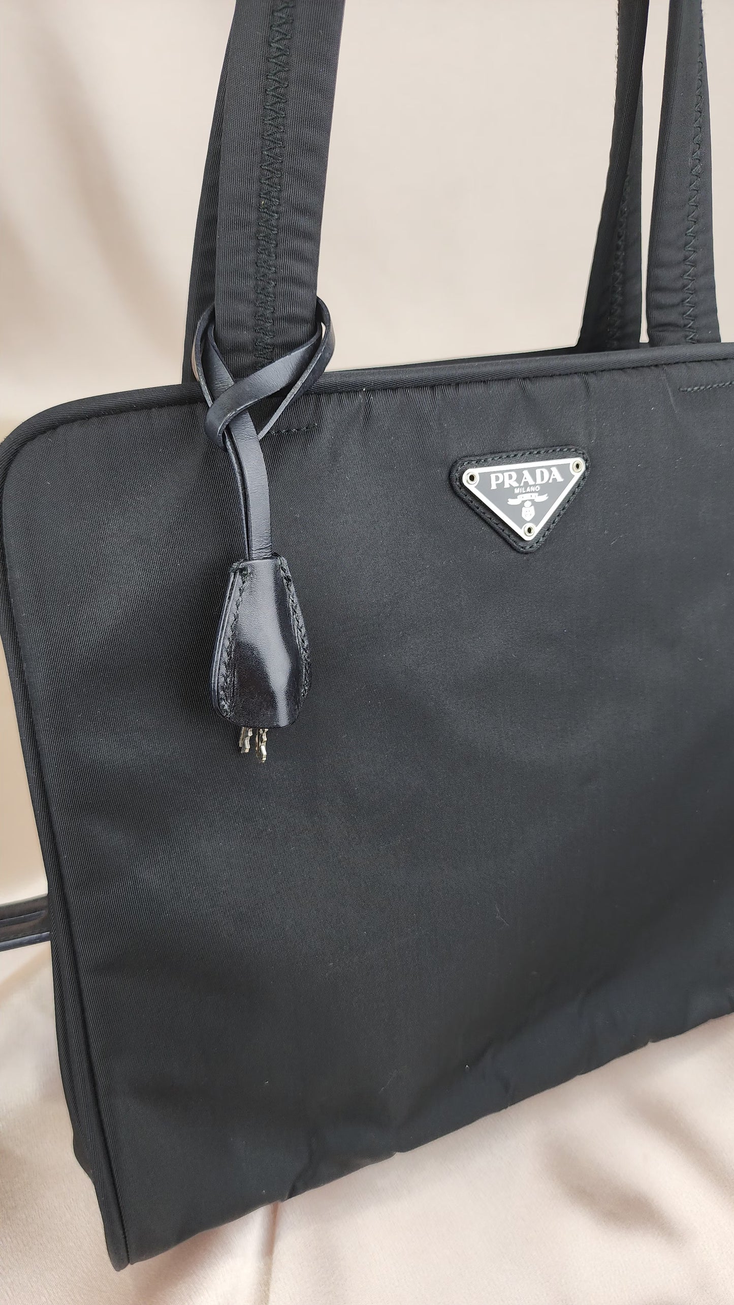 Prada Black Nylon Lock and Key Tote