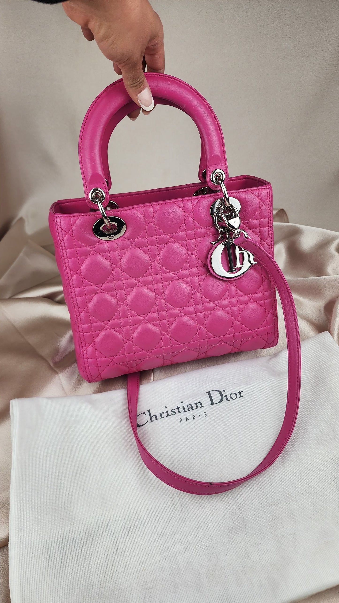 Christian Dior Lady Dior Canage Pink Lambskin Bag - 798