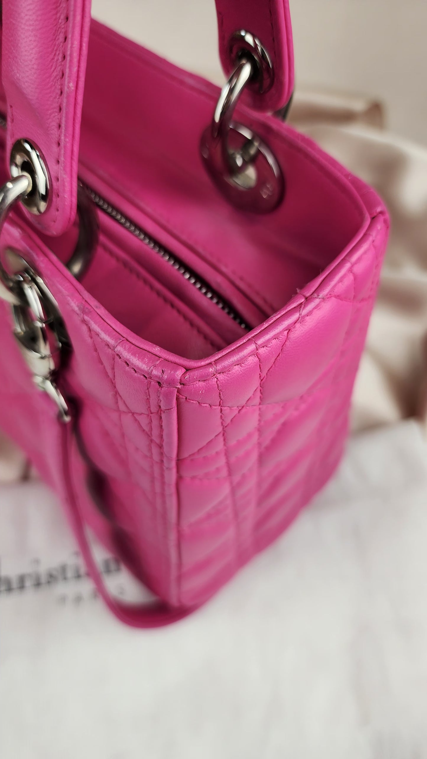 Christian Dior Lady Dior Canage Pink Lambskin Bag - 798