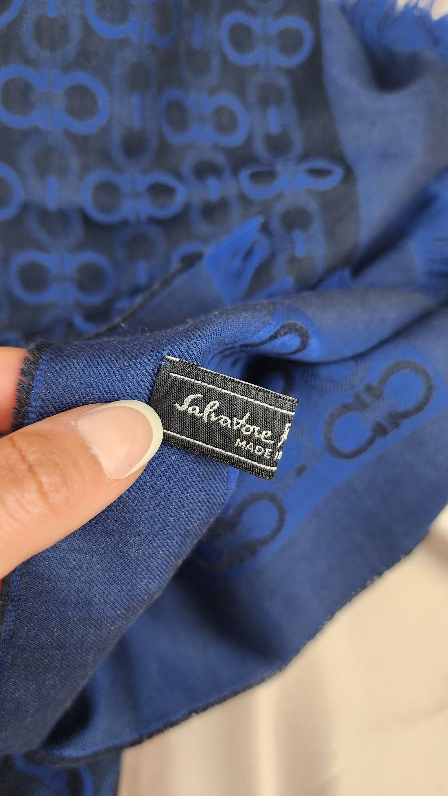 Salvatore Ferragamo Blue and Black Scarf -760