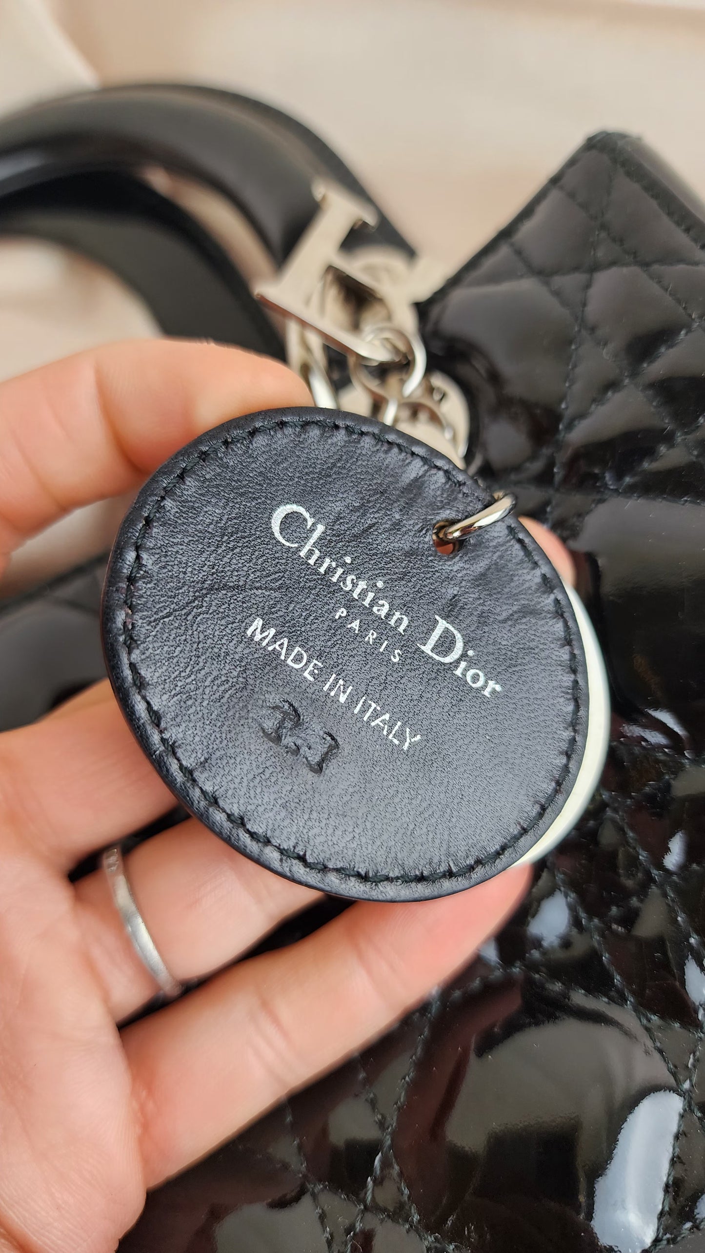 Christian Dior Medium Lady Dior Black Patent Leather - 841