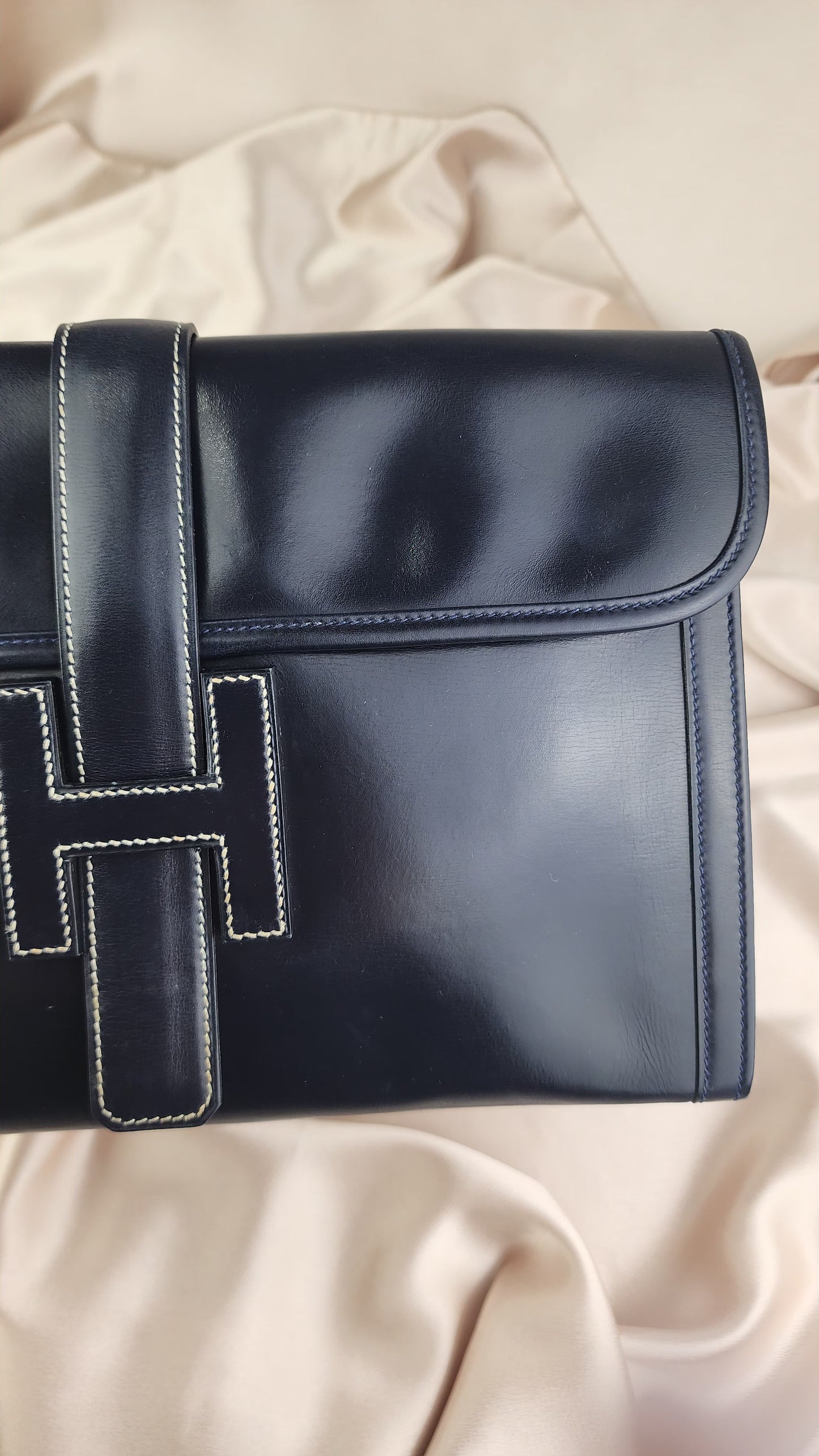 Hermes Jige PM Clutch Bag Navy Box Leather - 867