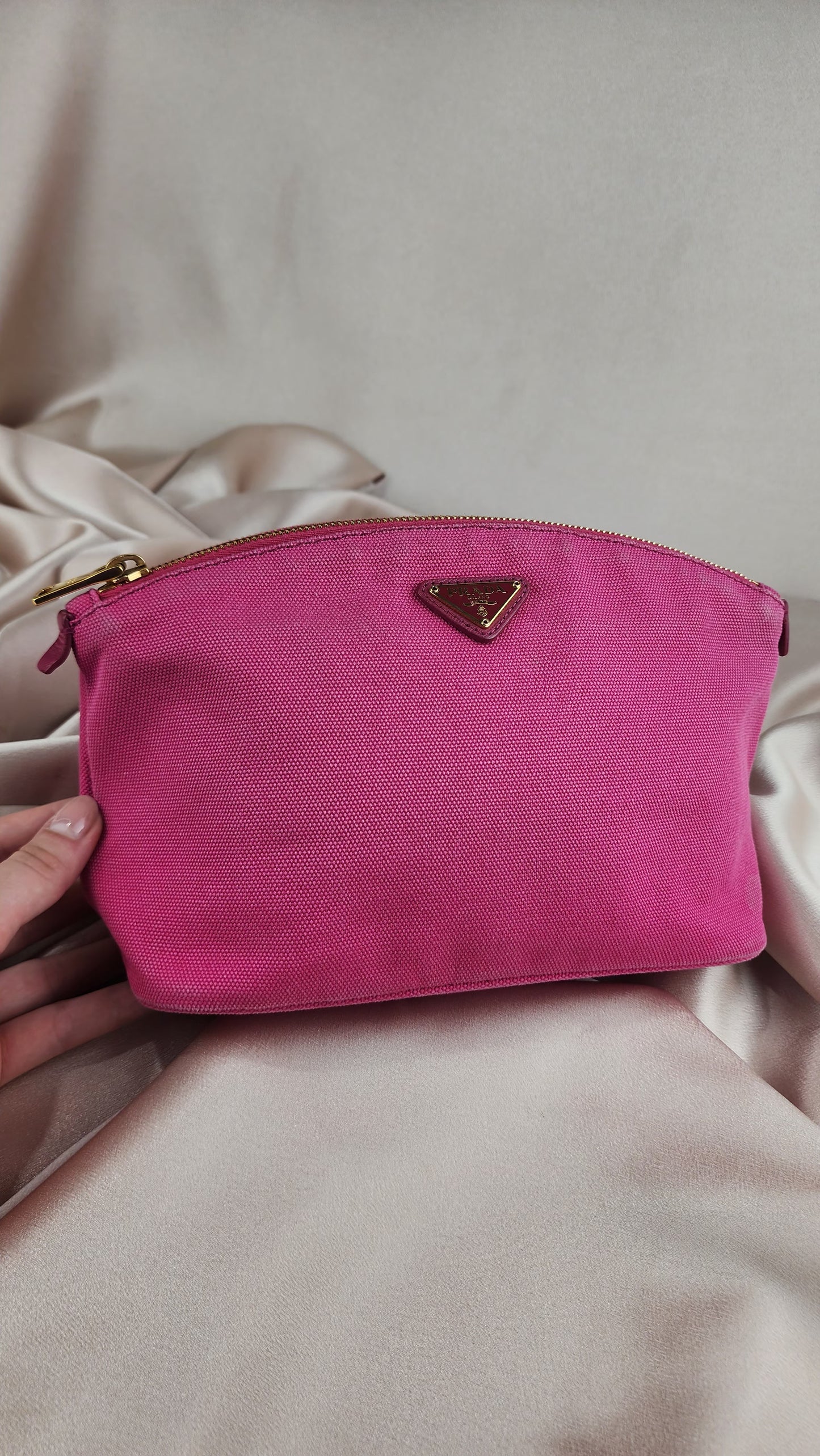 Prada Pink and Gold Canvas Pouch - 914