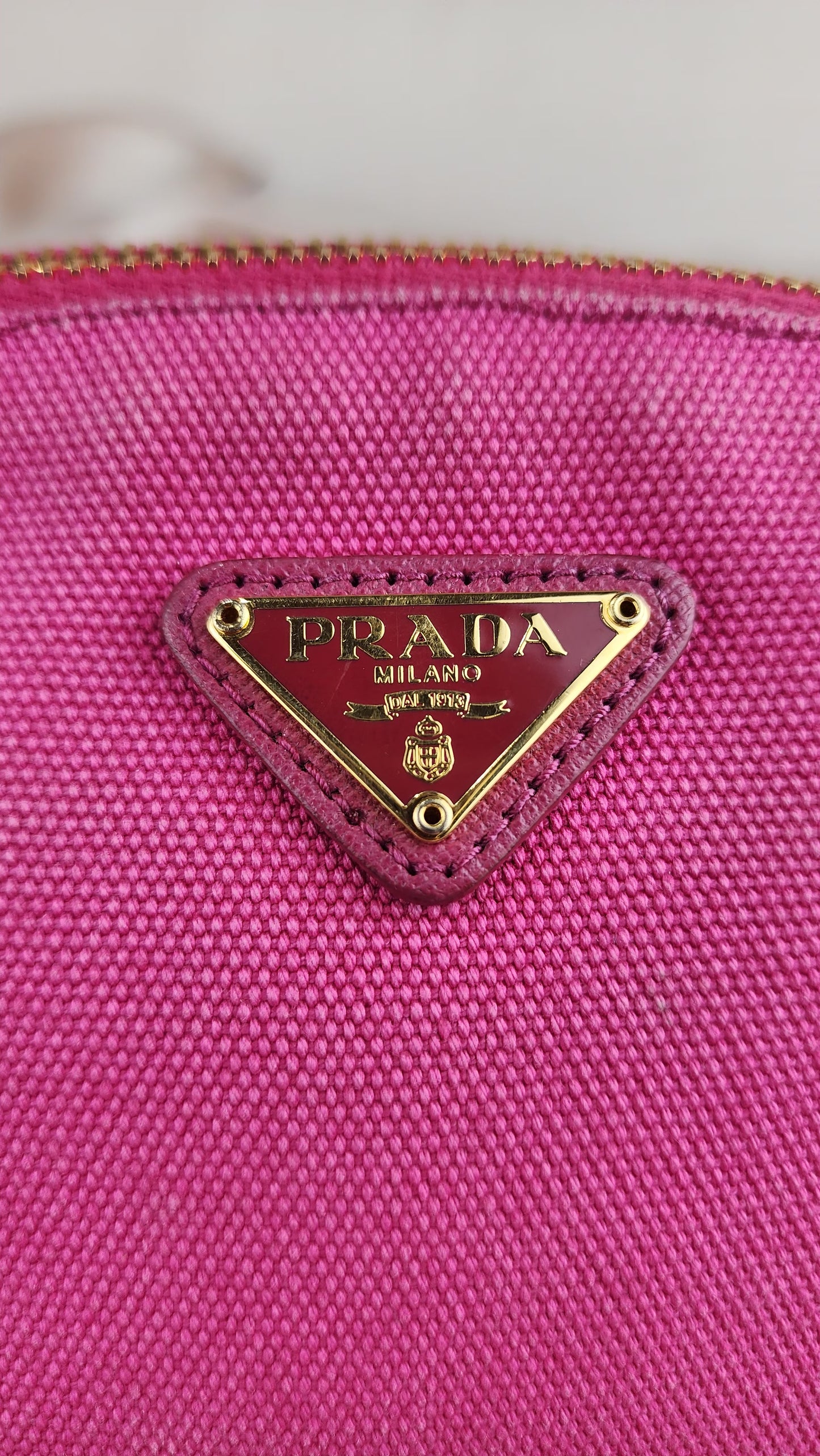 Prada Pink and Gold Canvas Pouch - 914