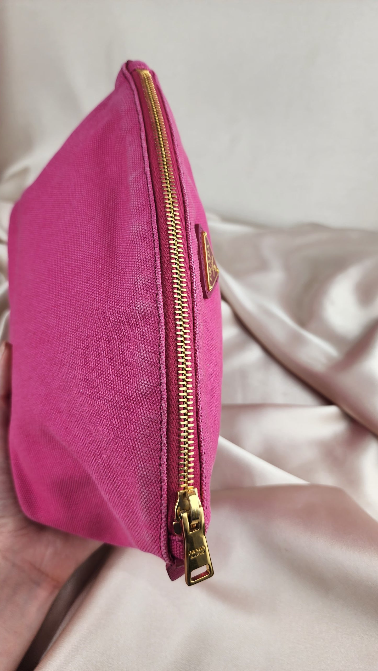 Prada Pink and Gold Canvas Pouch - 914