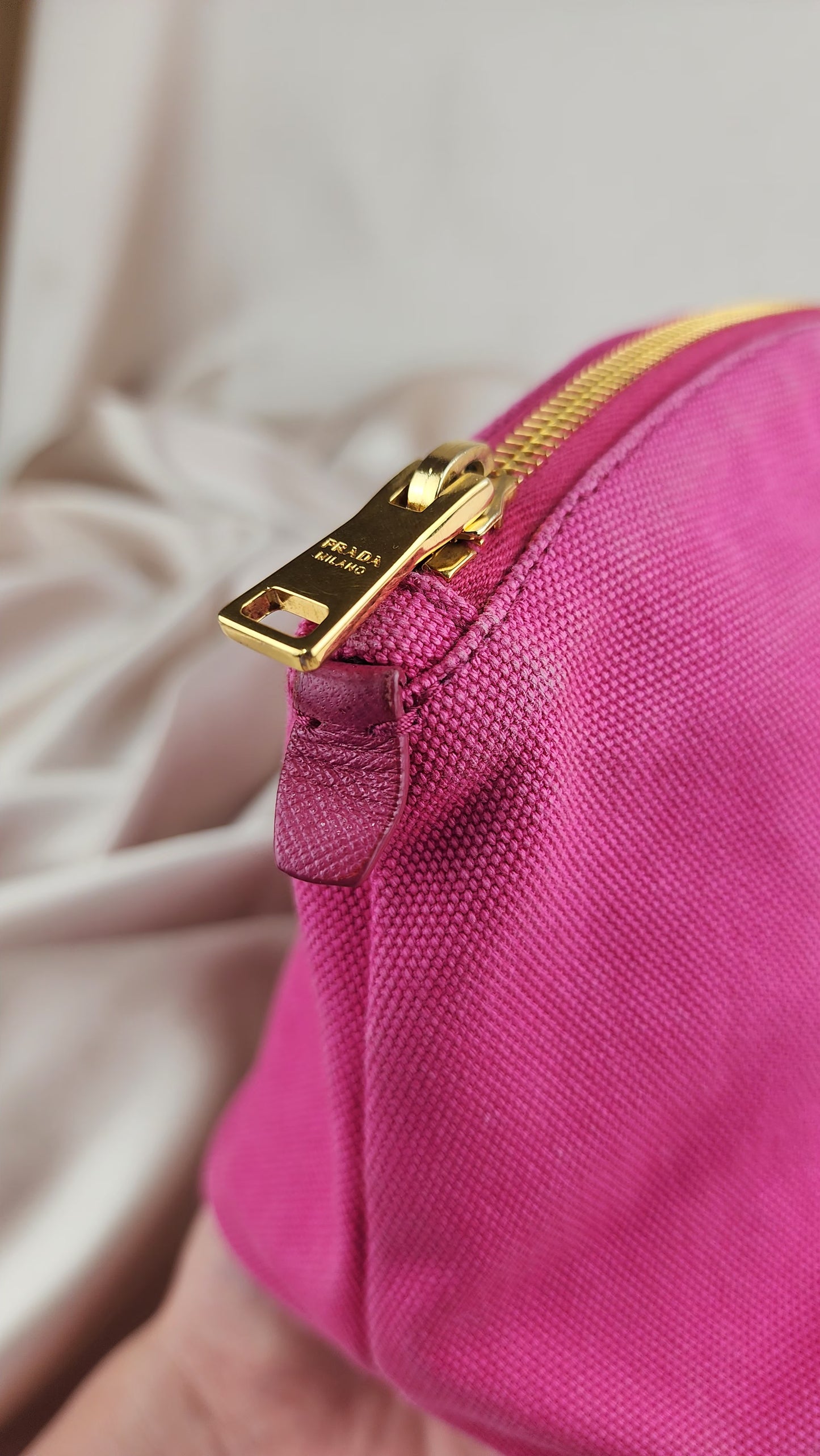 Prada Pink and Gold Canvas Pouch - 914