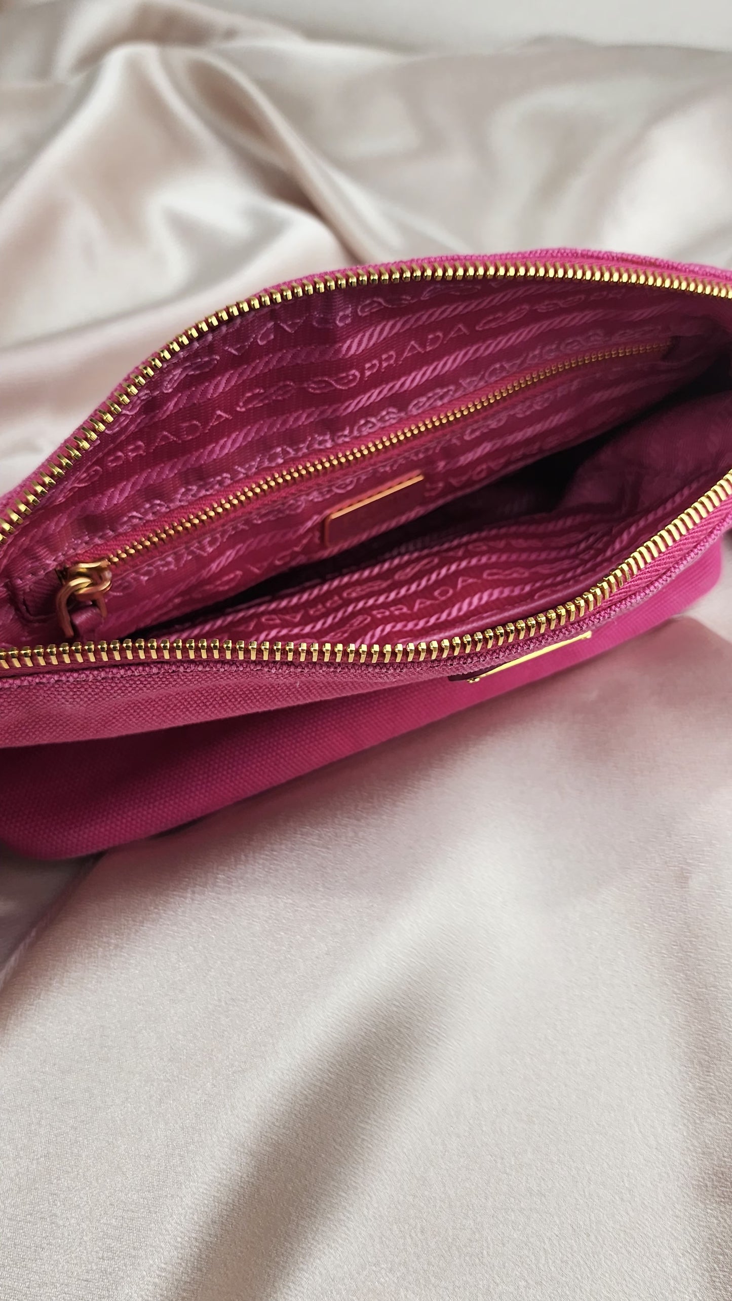 Prada Pink and Gold Canvas Pouch - 914