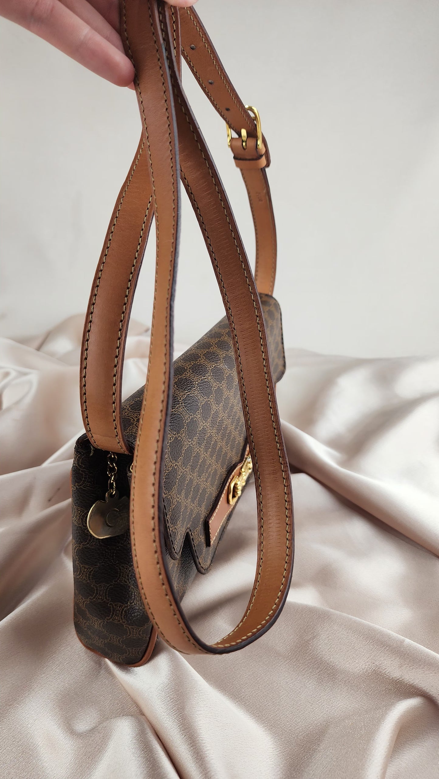 Celine Brown Macadam Canvas Crossbody Bag - 911